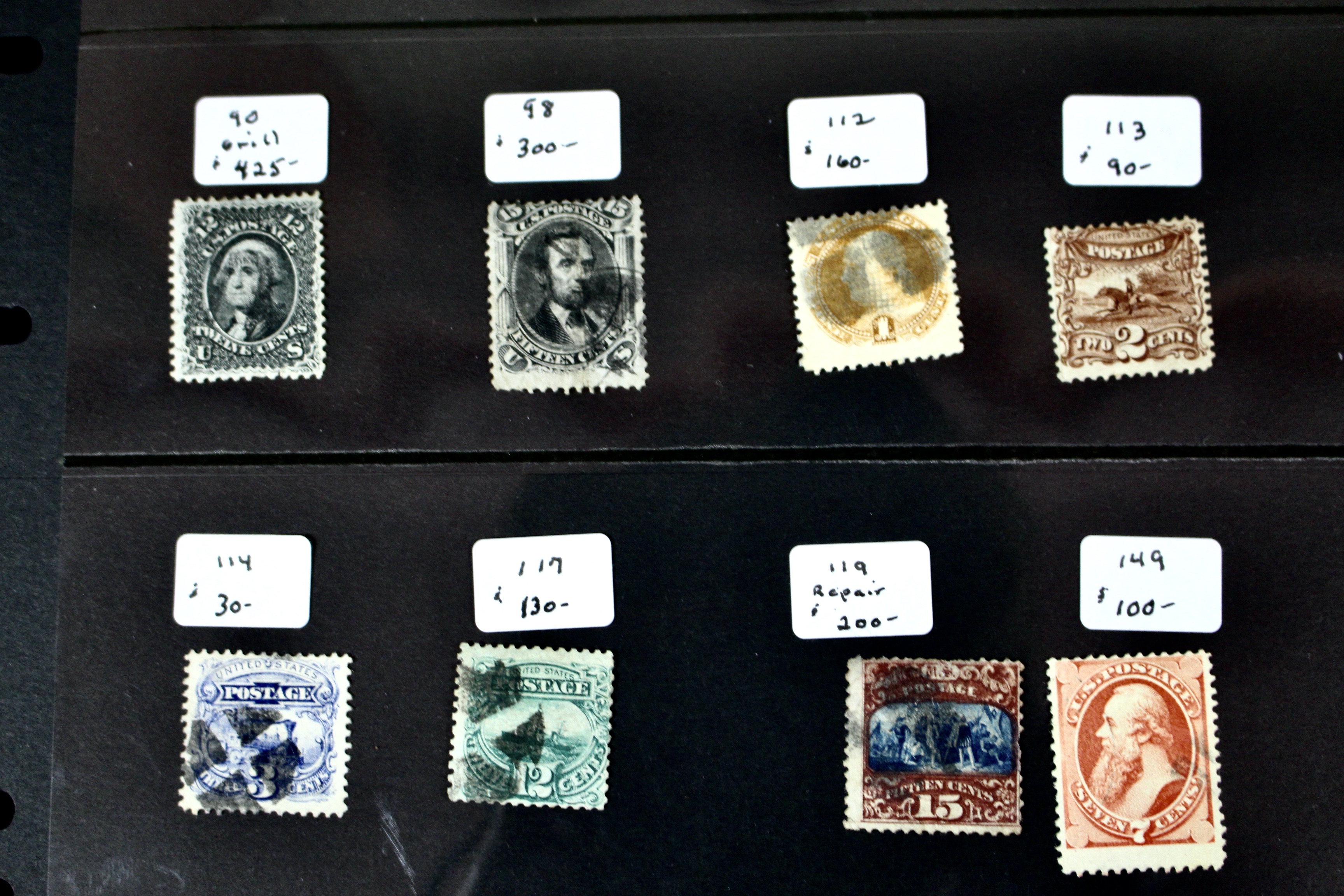 Sixteen Early Used U.S. Postage Stamps, 1851 to 1871