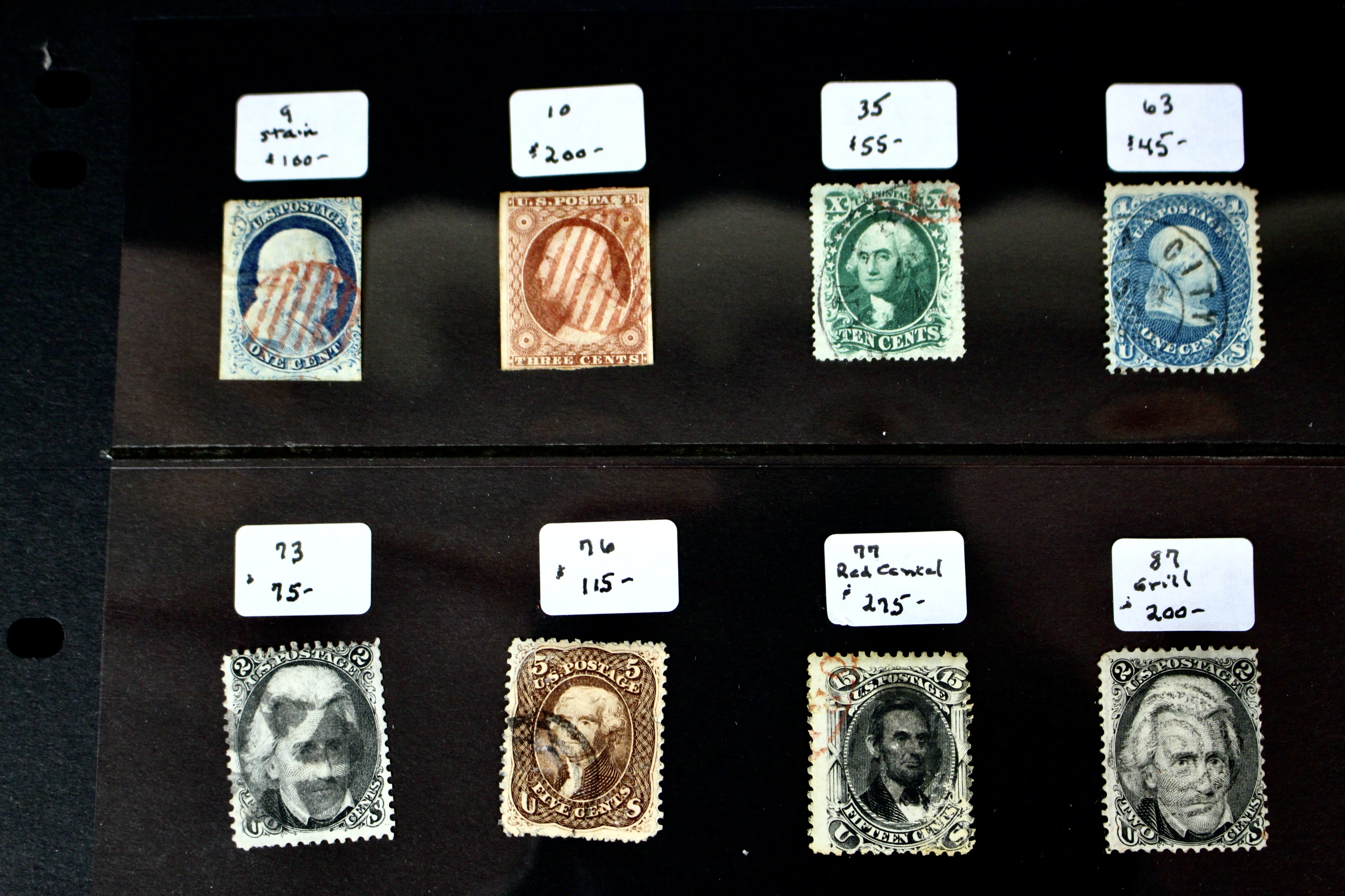 Sixteen Early Used U.S. Postage Stamps, 1851 to 1871