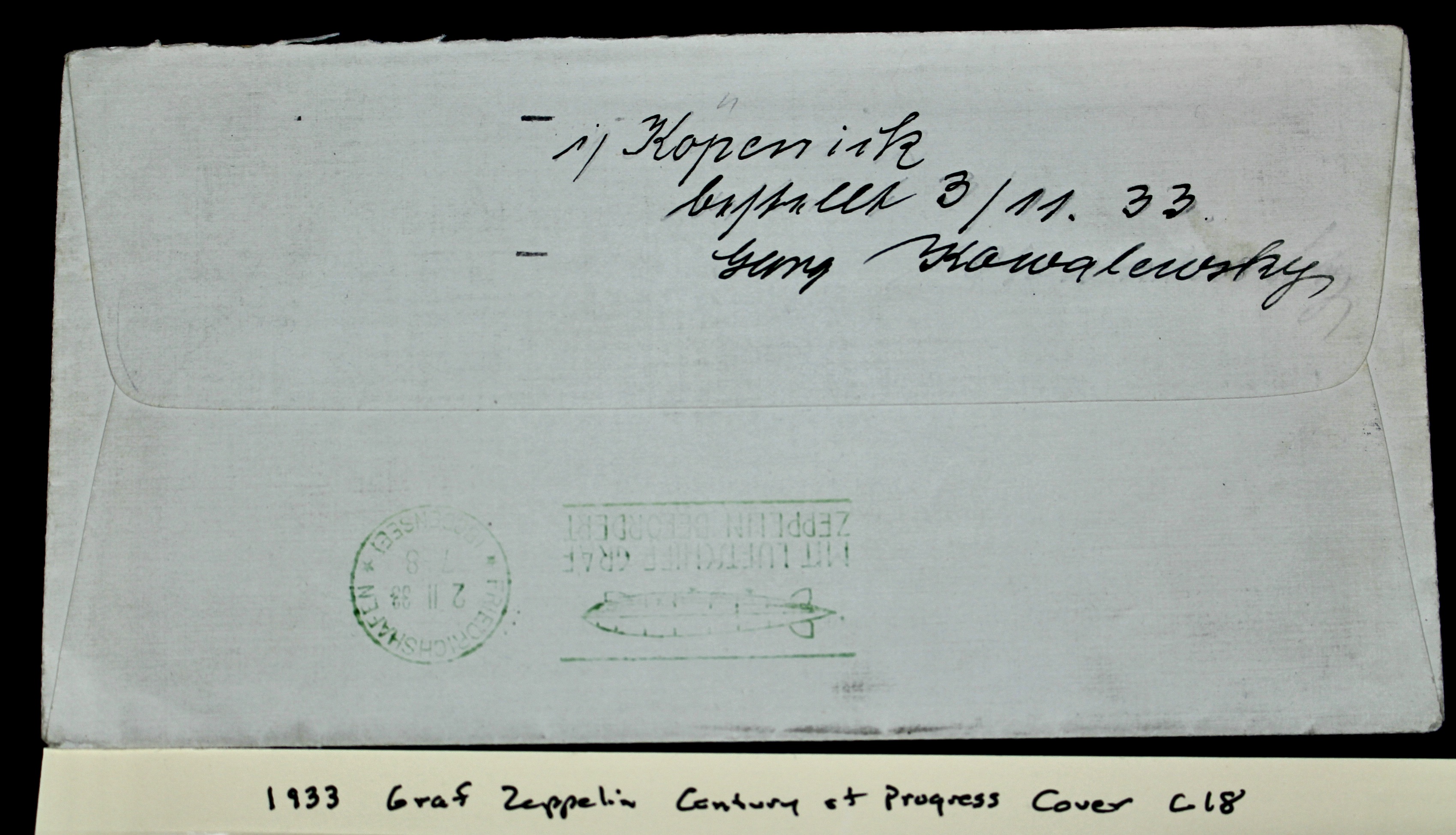 1933 Graf Zeppelin Century of Progress Postal Cover, Including C18 Stamp