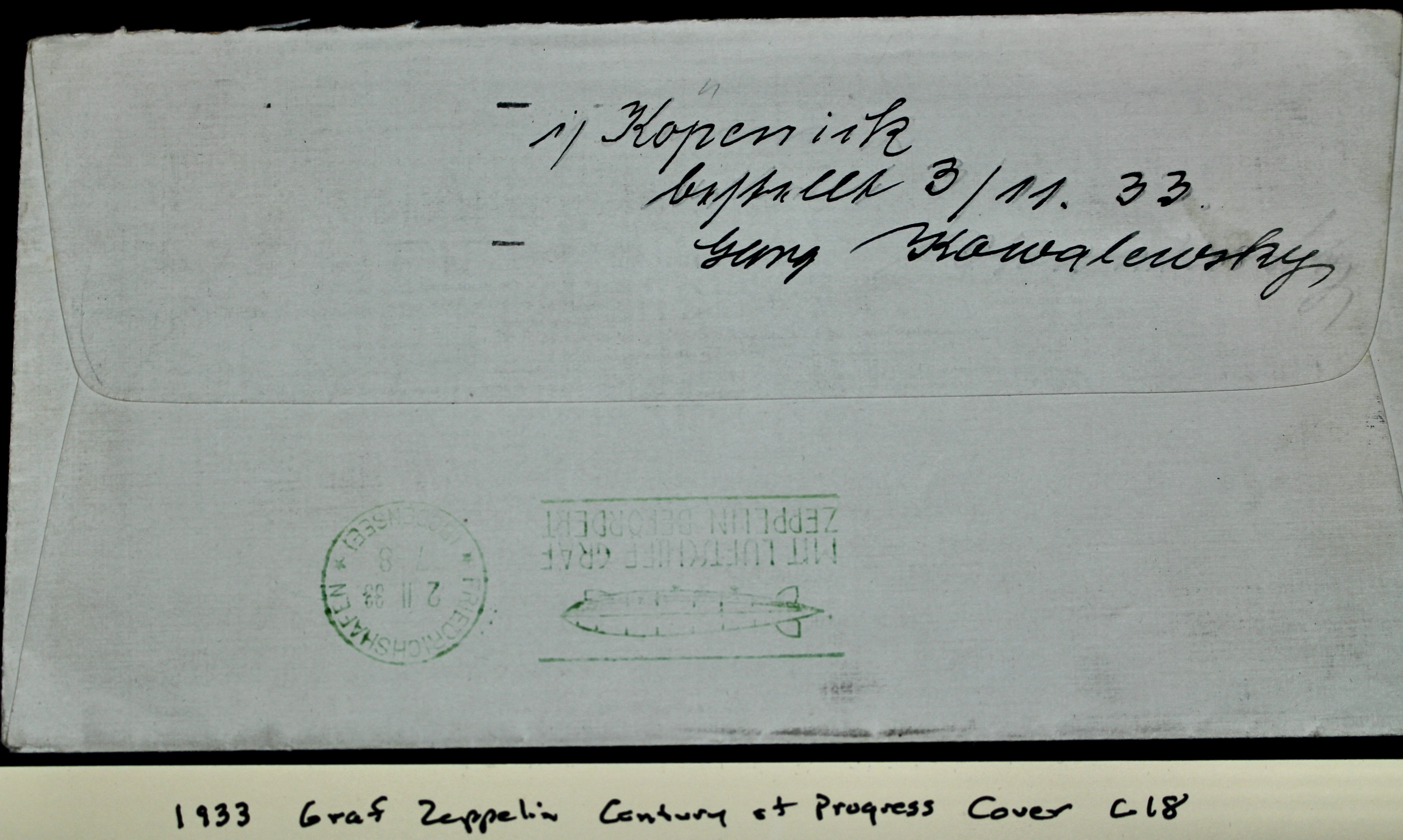 1933 Graf Zeppelin Century of Progress Postal Cover, Including C18 Stamp