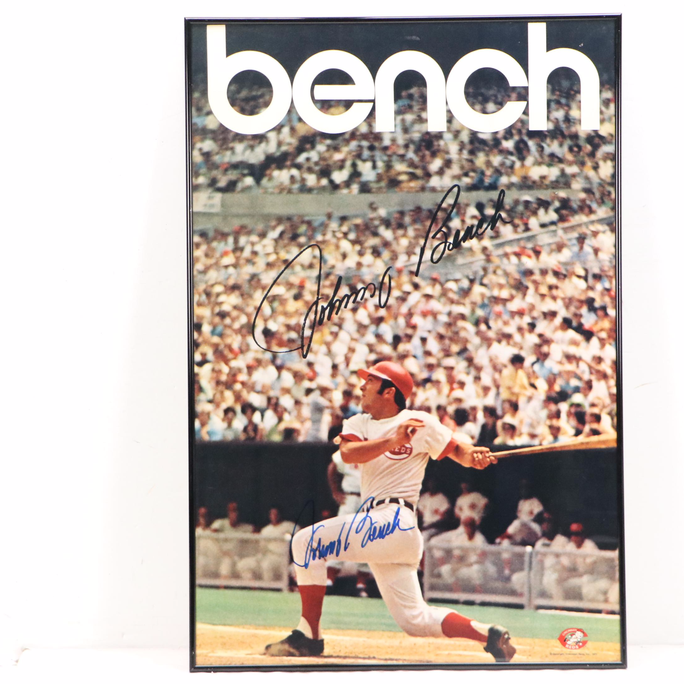 Johnny Bench Signed Cincinnati Reds Framed Baseball Poster