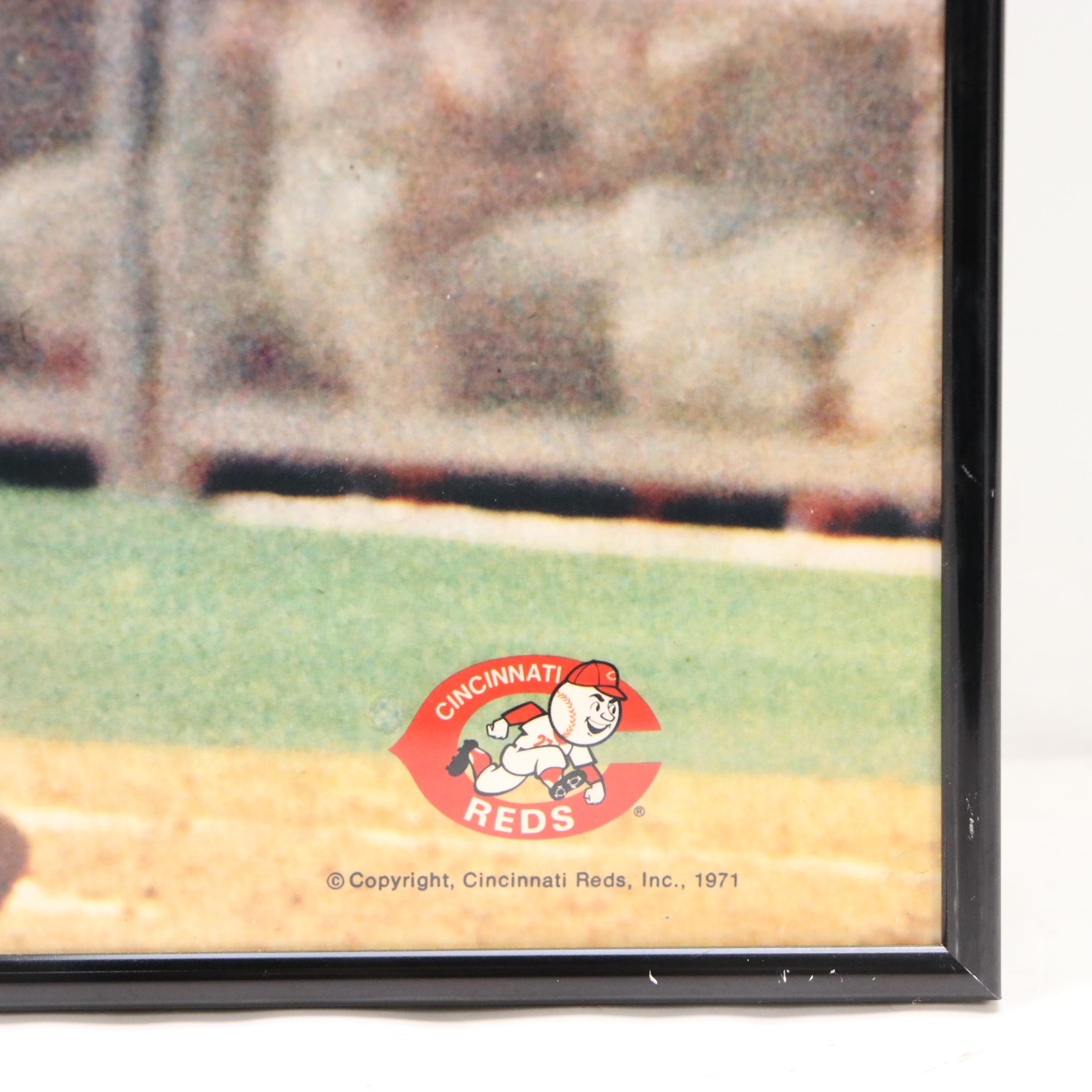 Johnny Bench Signed Cincinnati Reds Framed Baseball Poster