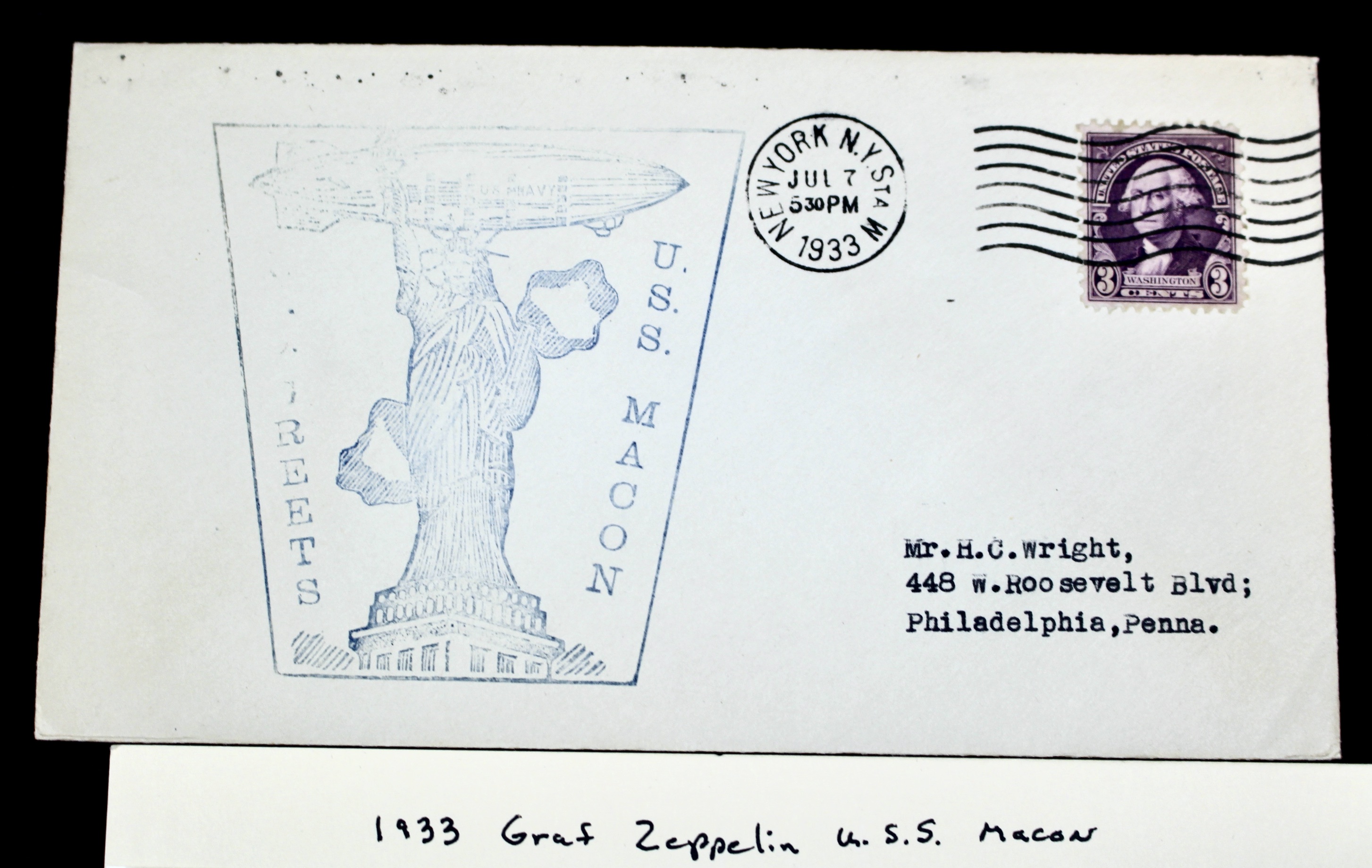 1933 Graf Zeppelin USS Macon Commemorative Postal Cover