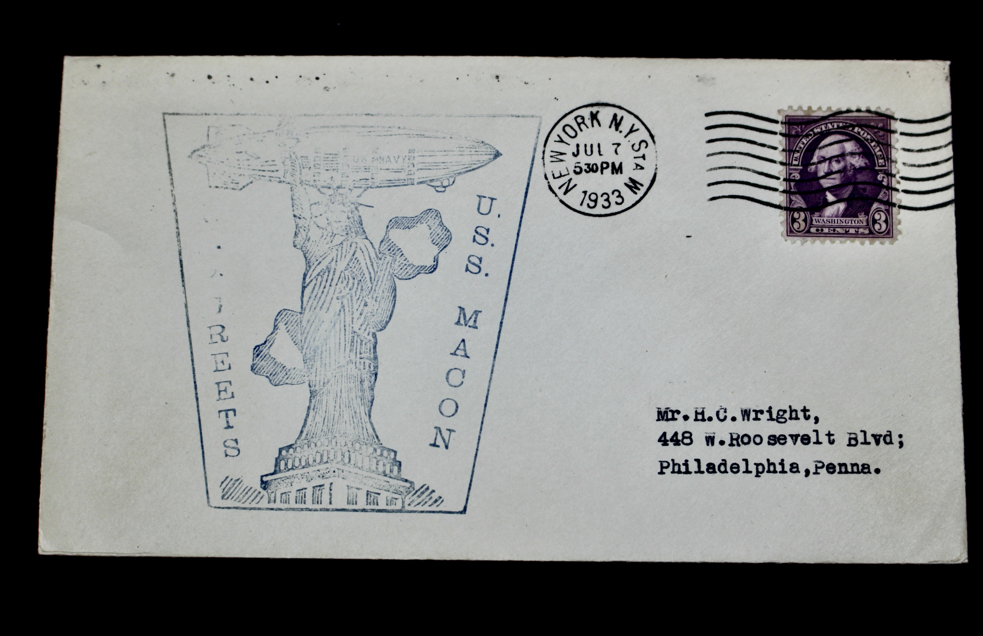 1933 Graf Zeppelin USS Macon Commemorative Postal Cover