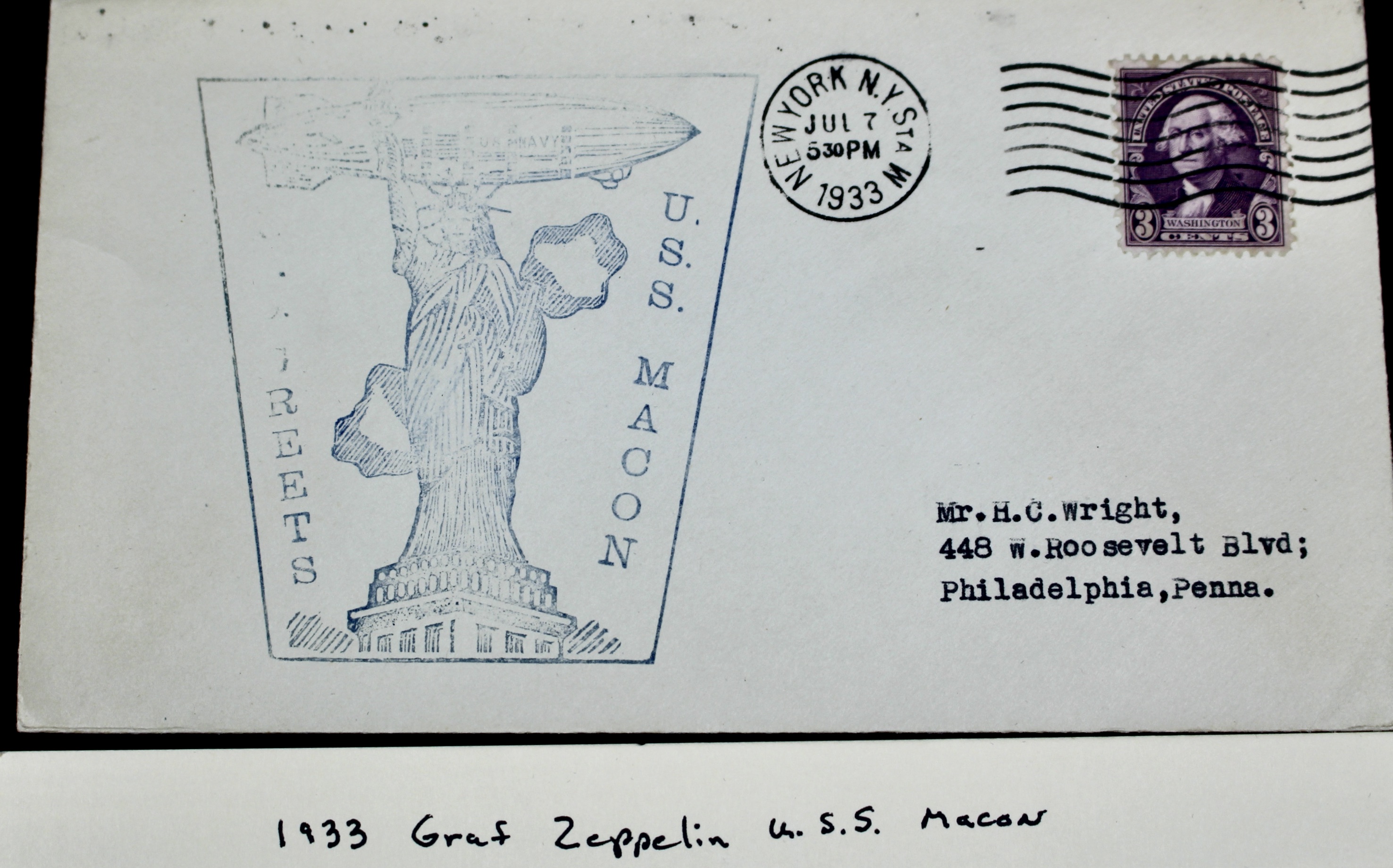 1933 Graf Zeppelin USS Macon Commemorative Postal Cover