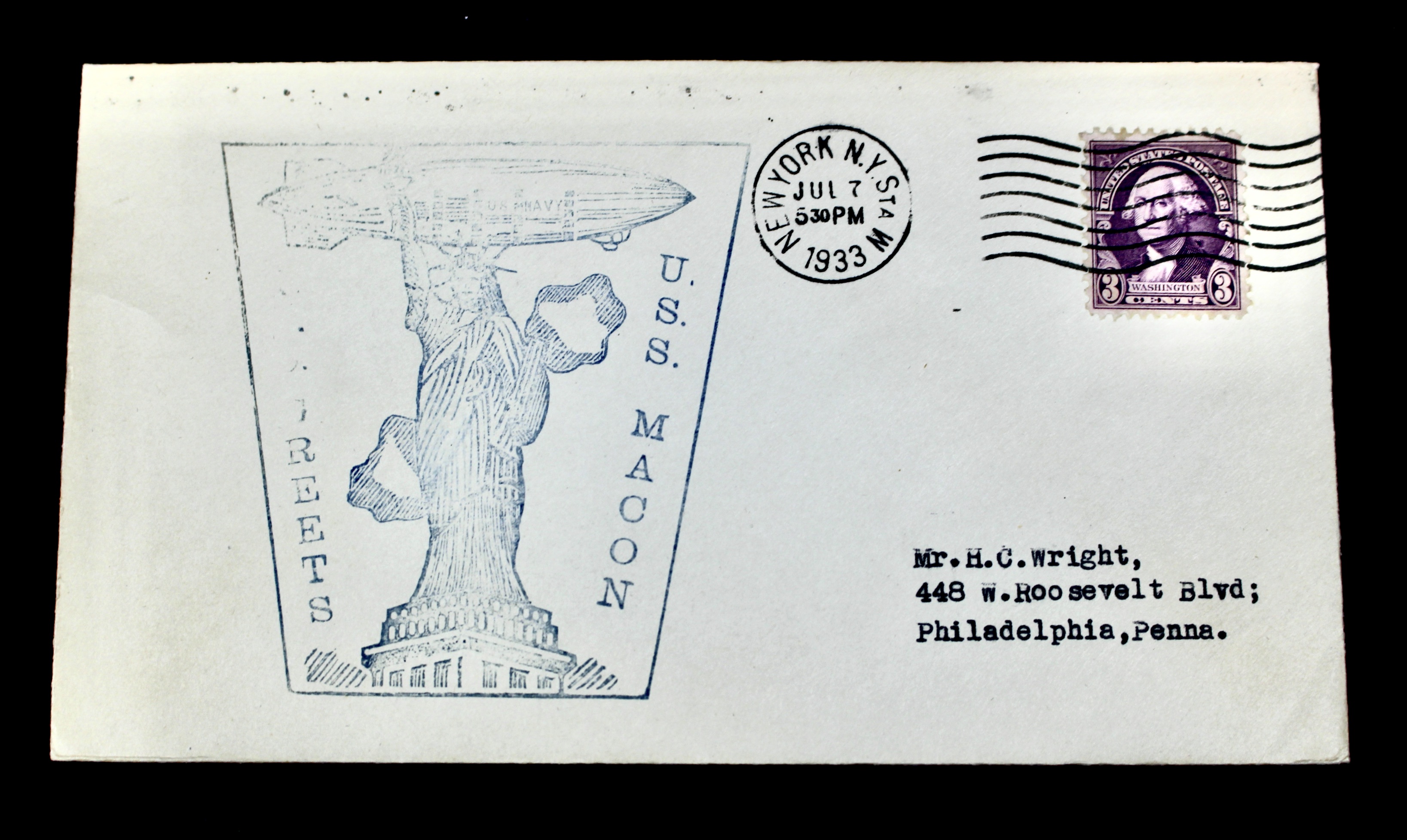 1933 Graf Zeppelin USS Macon Commemorative Postal Cover