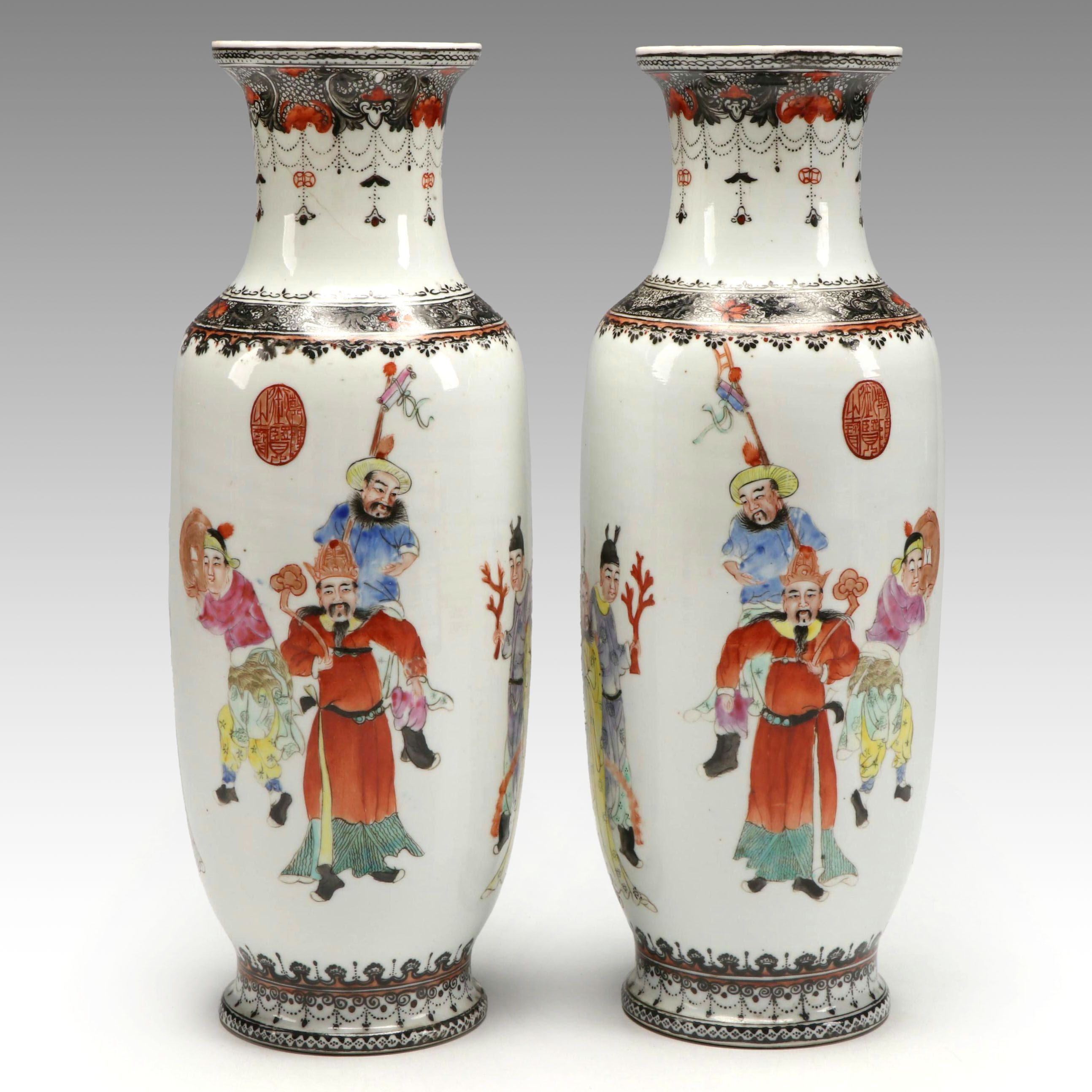 Chinese Republic Period Hand-Painted Porcelain Vases