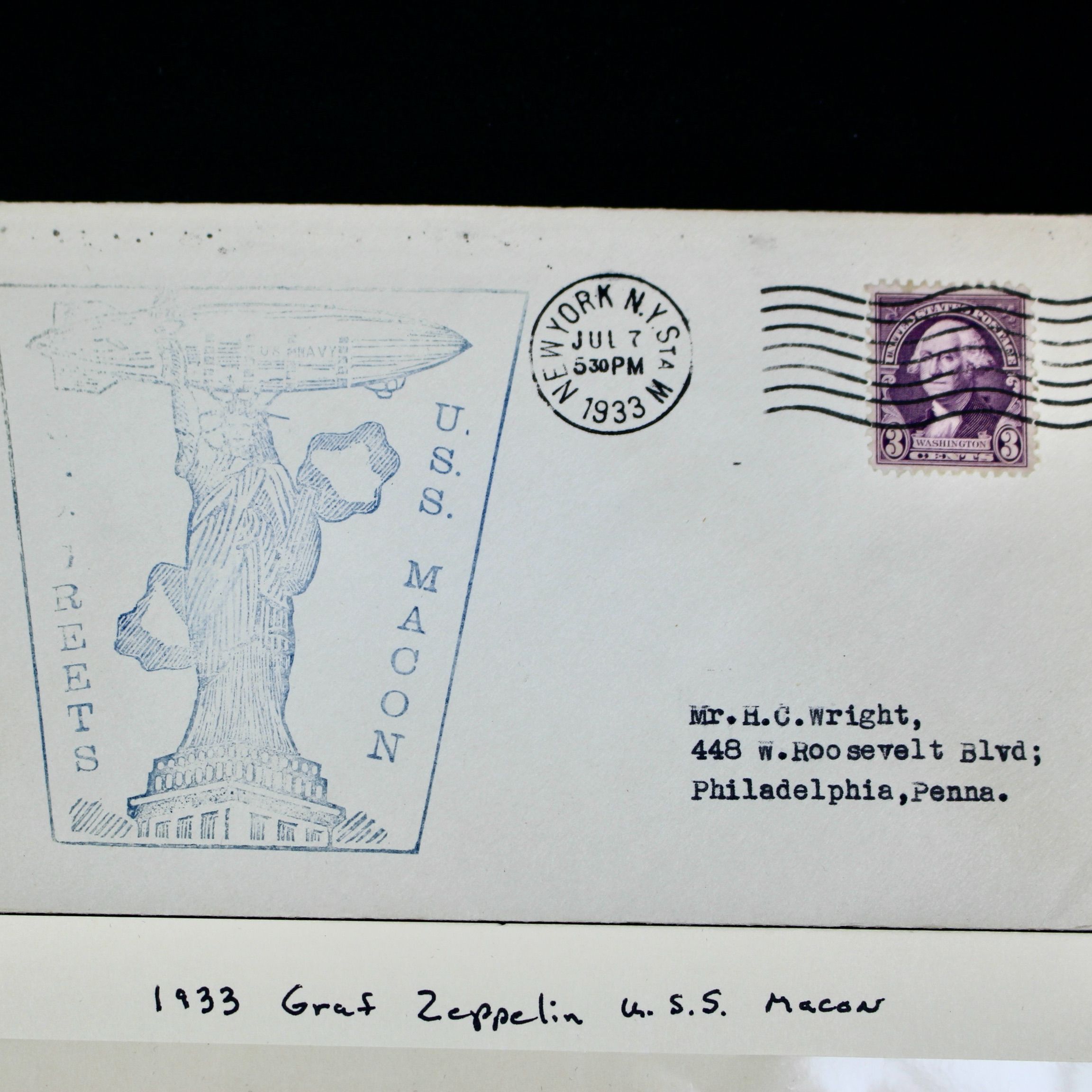 1933 Graf Zeppelin USS Macon Commemorative Postal Cover