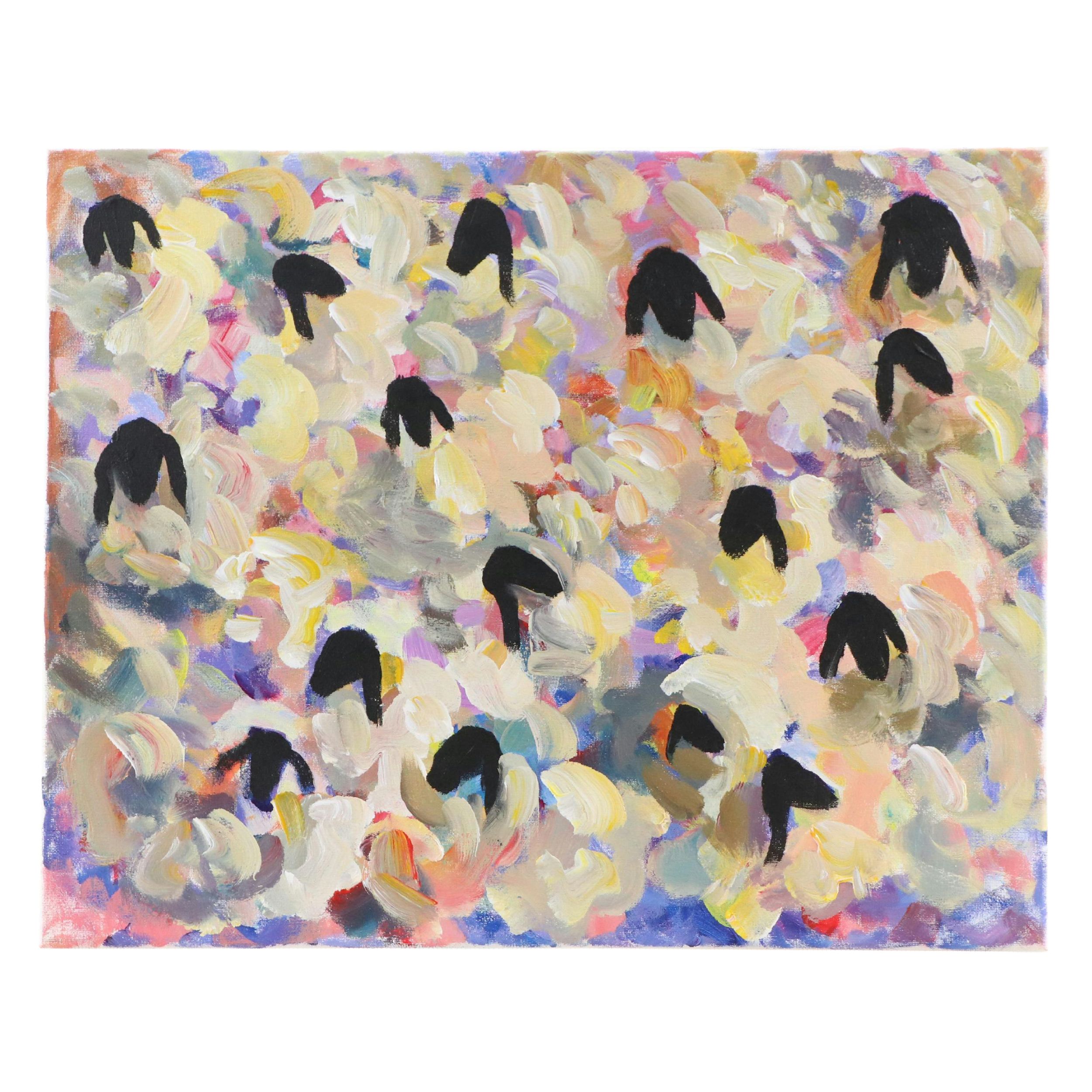 Elle Raines Modern Acrylic Painting "Flock of Sheep #21," 21st Century
