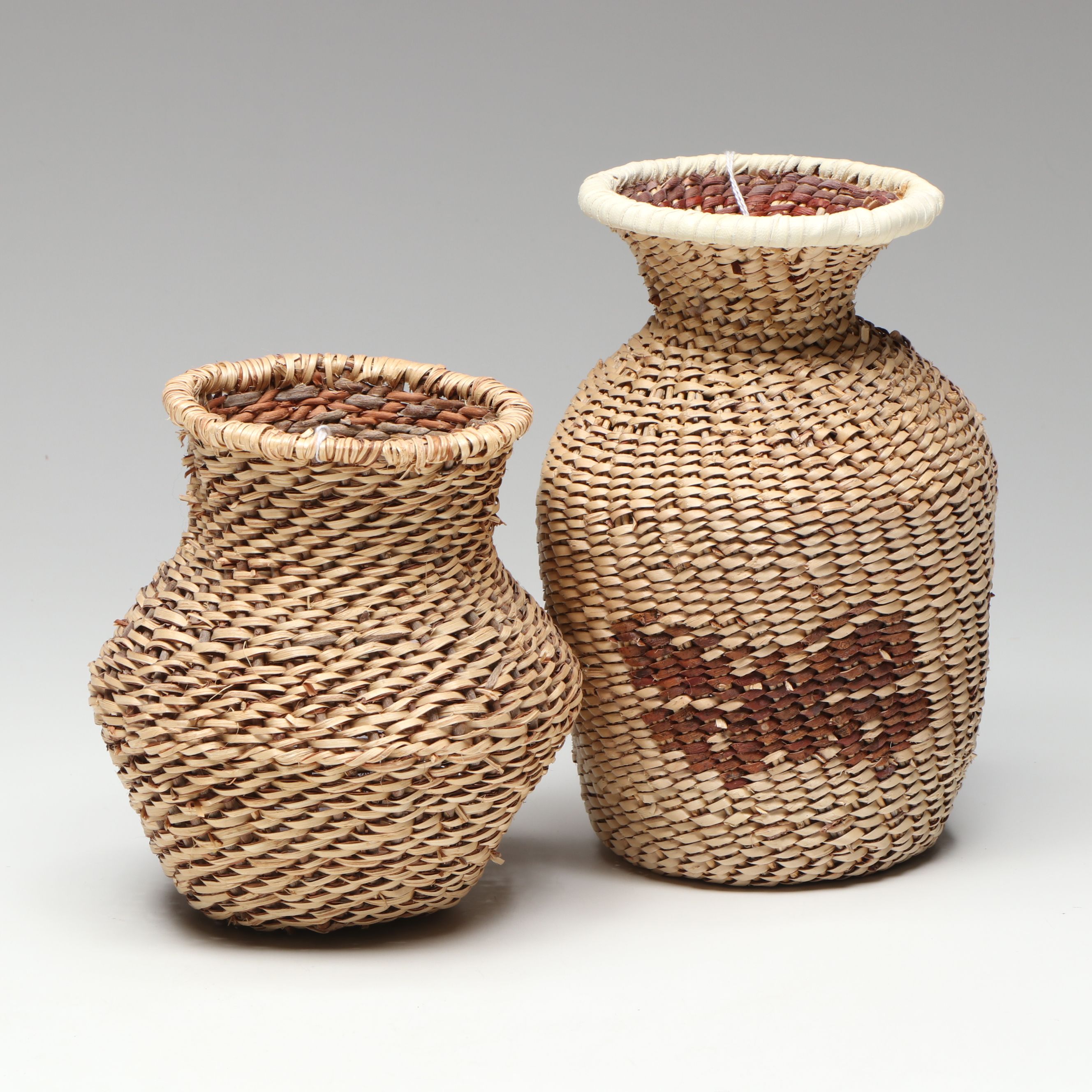 Novena Cobb Indé (Apache) Buckskin and Willow Tus with Other Basketry Vessel