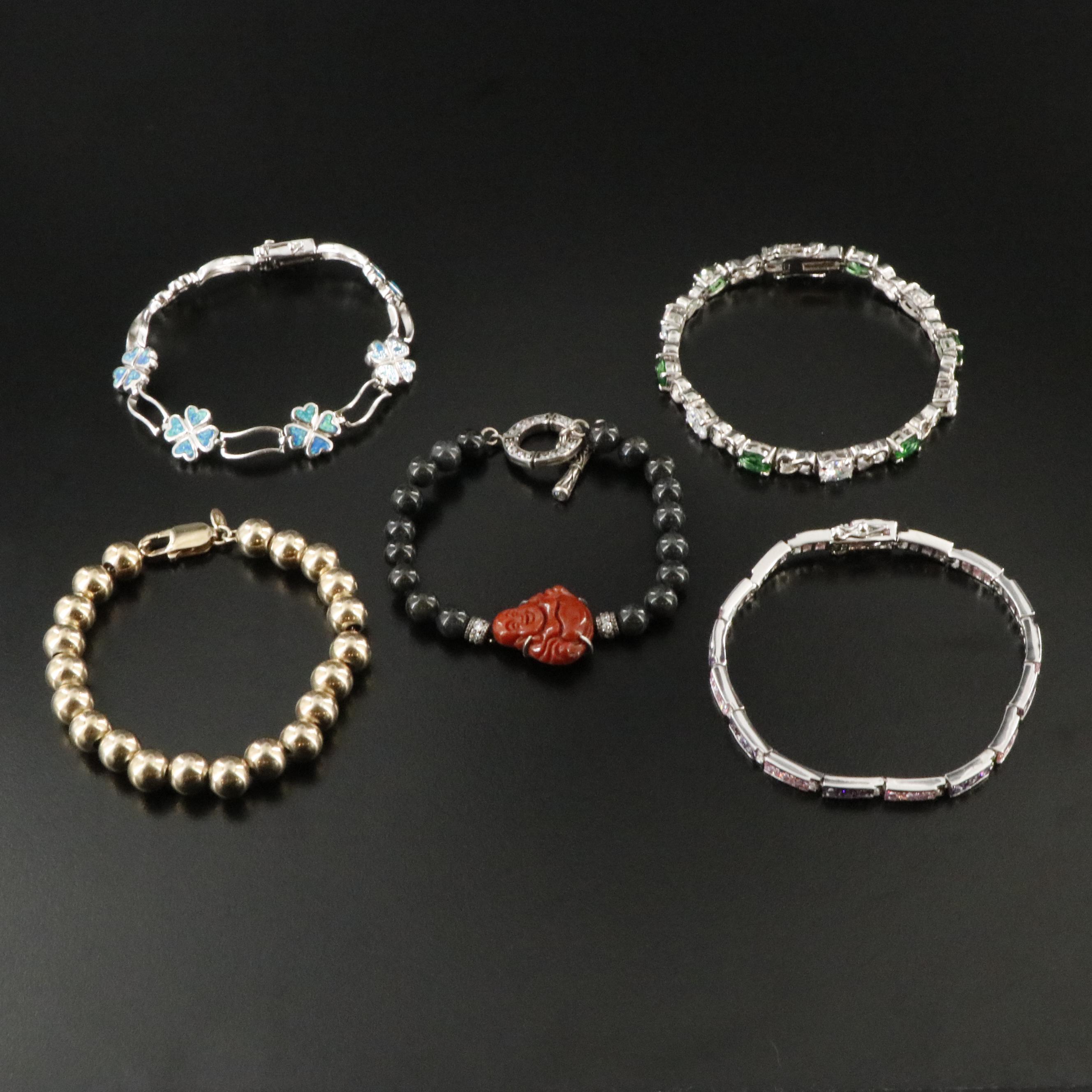 Sterling Bracelets Featuring Opal, Jadeitie and CZ