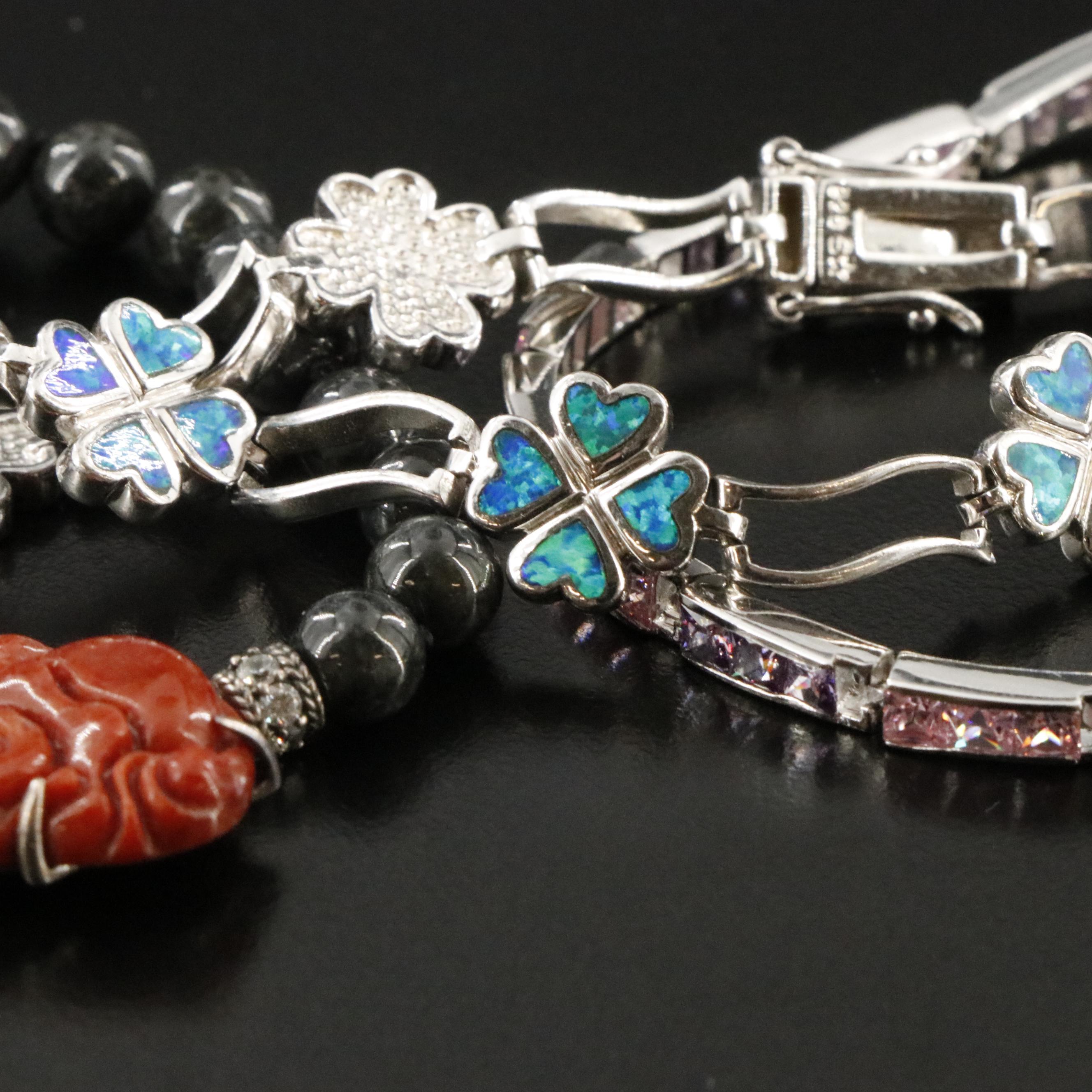 Sterling Bracelets Featuring Opal, Jadeitie and CZ