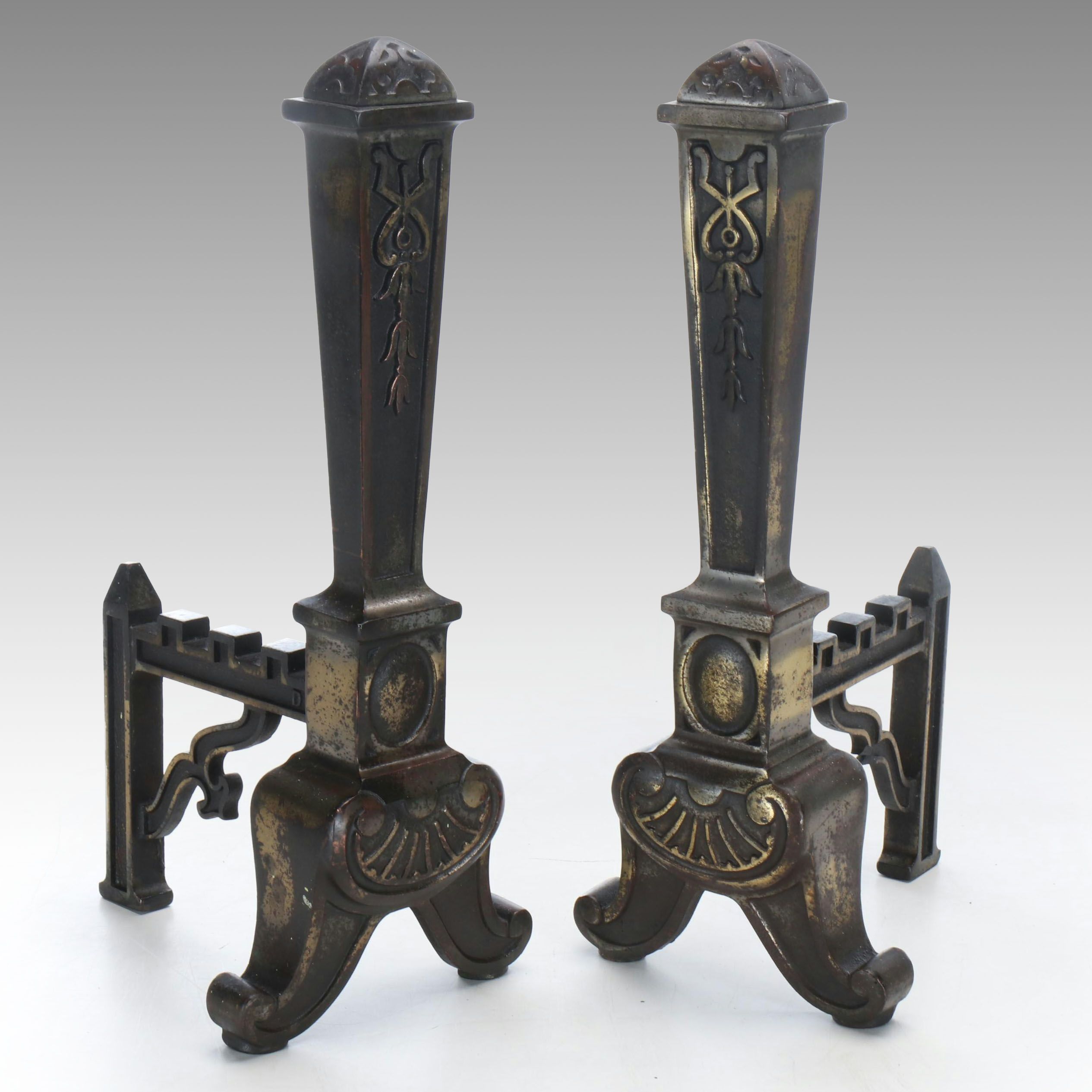 Brass Finish Metal Andirons