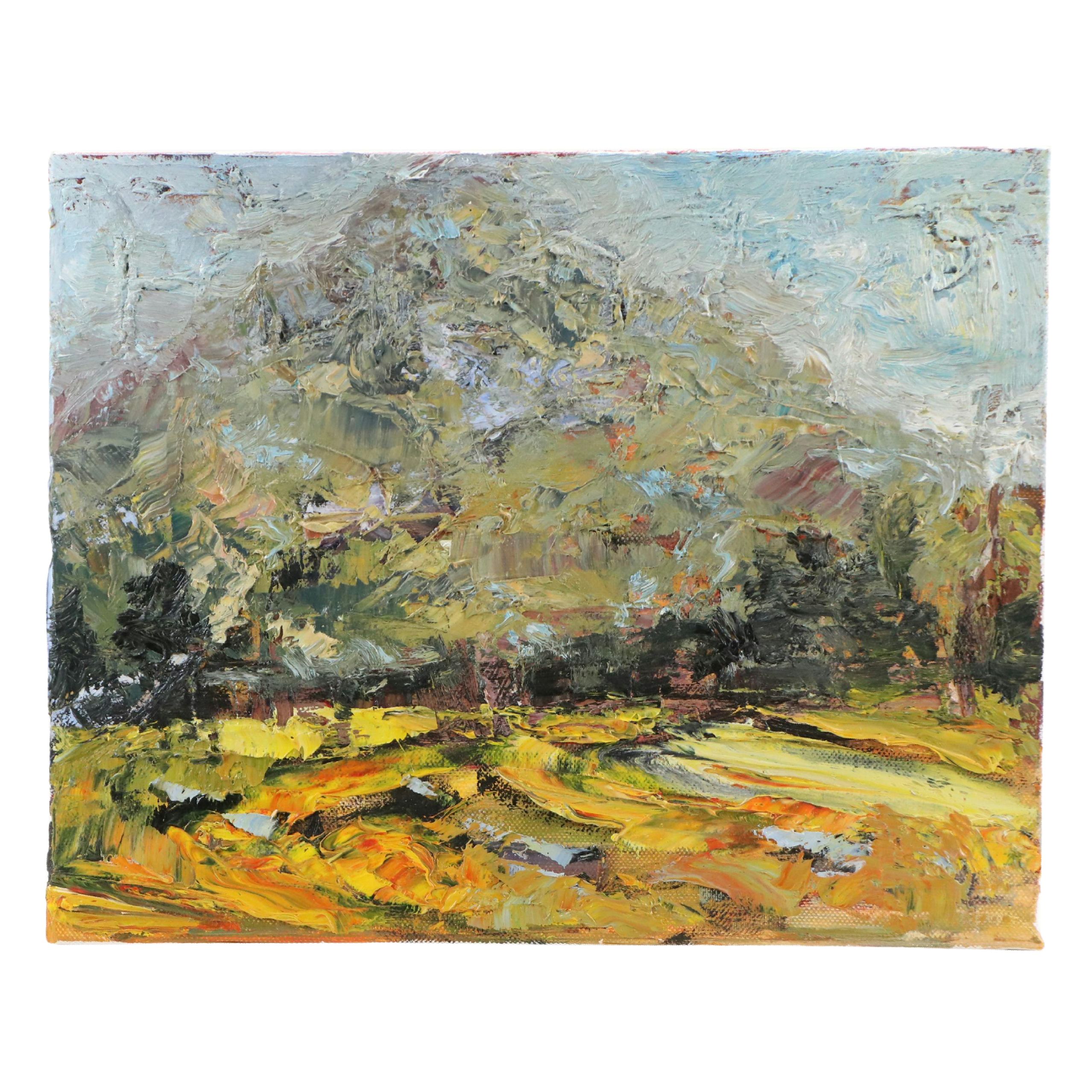 Leif Janek Oil Painting of Abstract Mountain, 21st Century