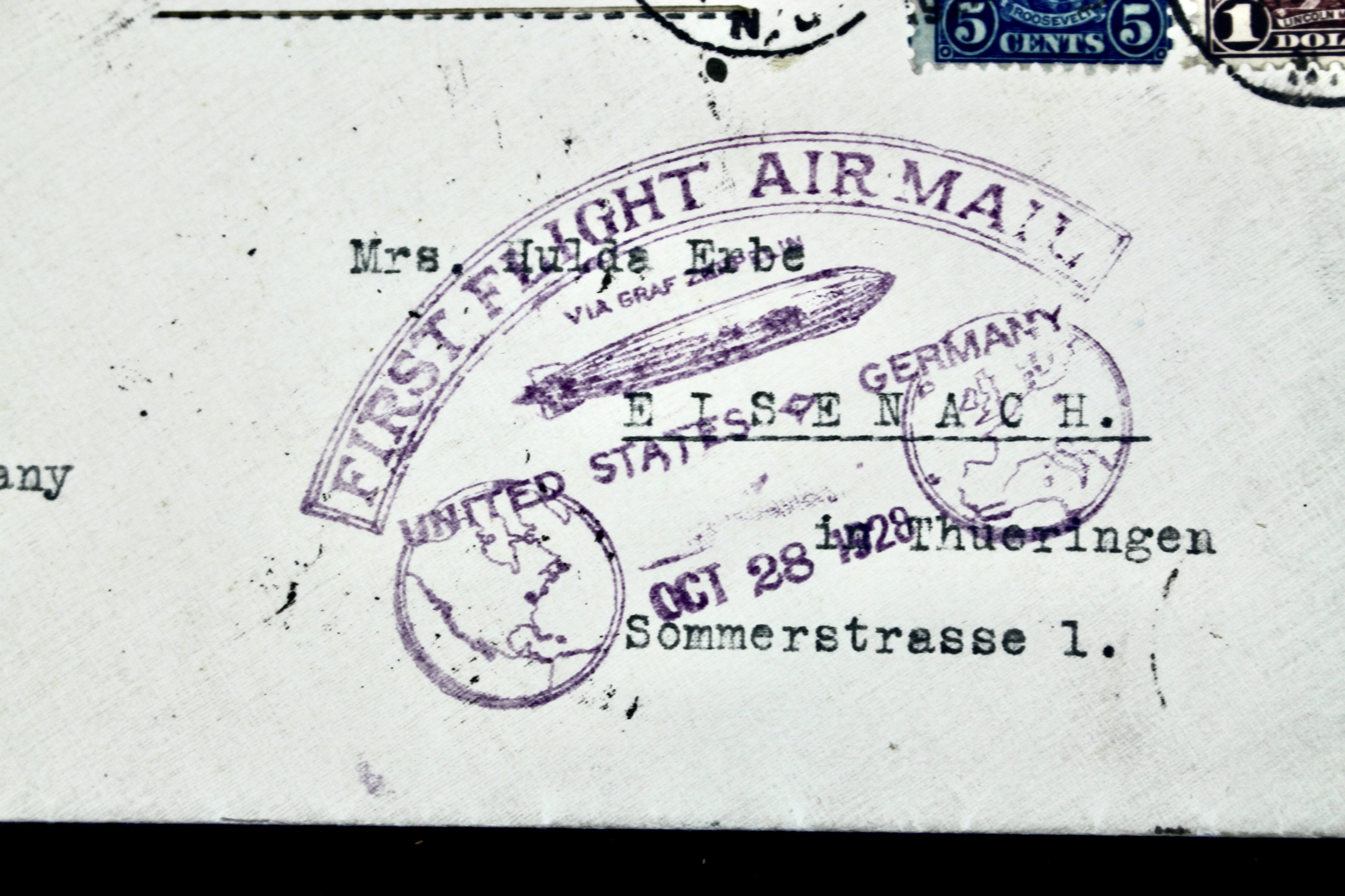 1928 Graf Zeppelin Postal Cover, 1st Flight to Germany, Scott 571 $1 Stamp