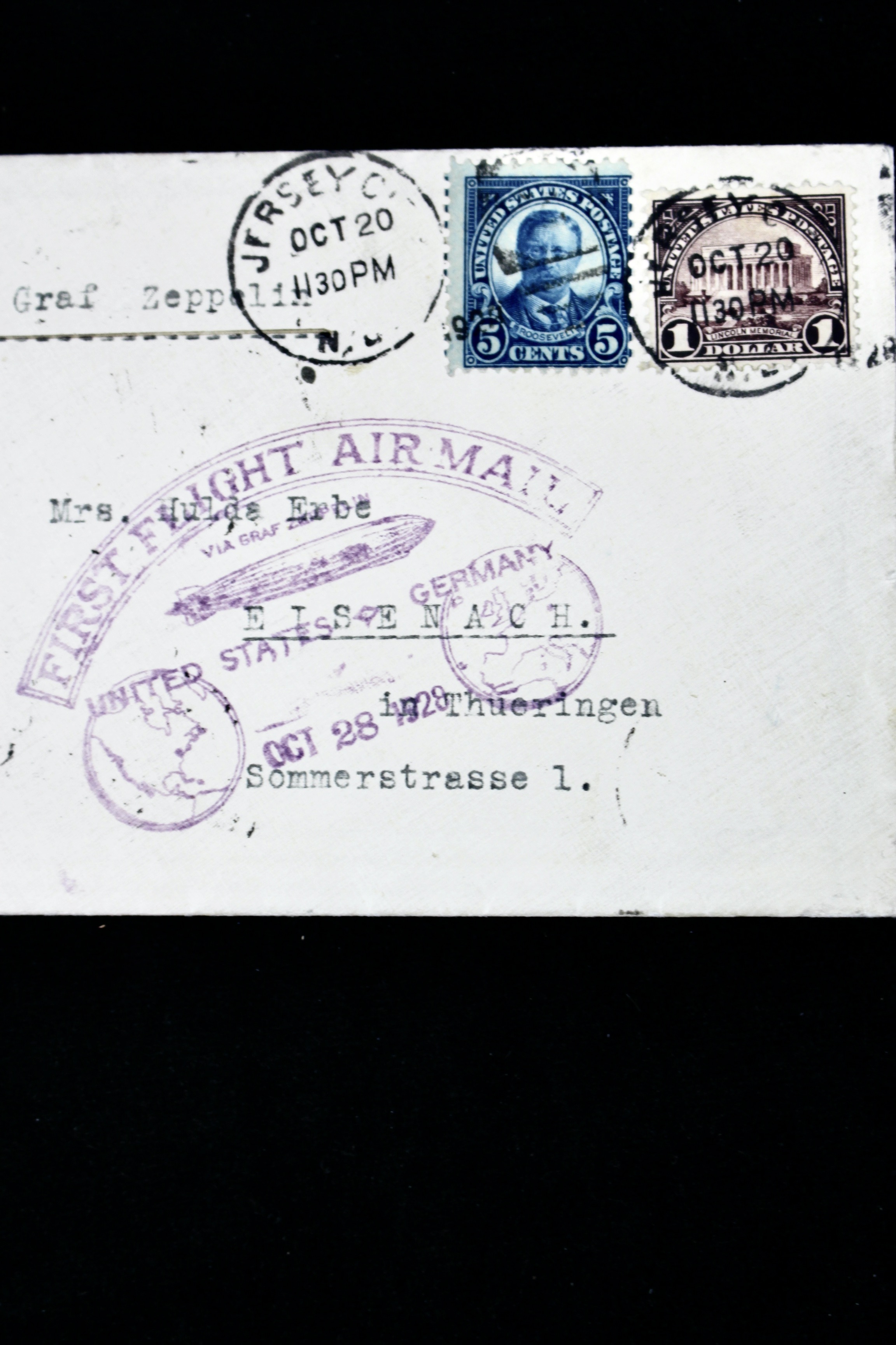 1928 Graf Zeppelin Postal Cover, 1st Flight to Germany, Scott 571 $1 Stamp