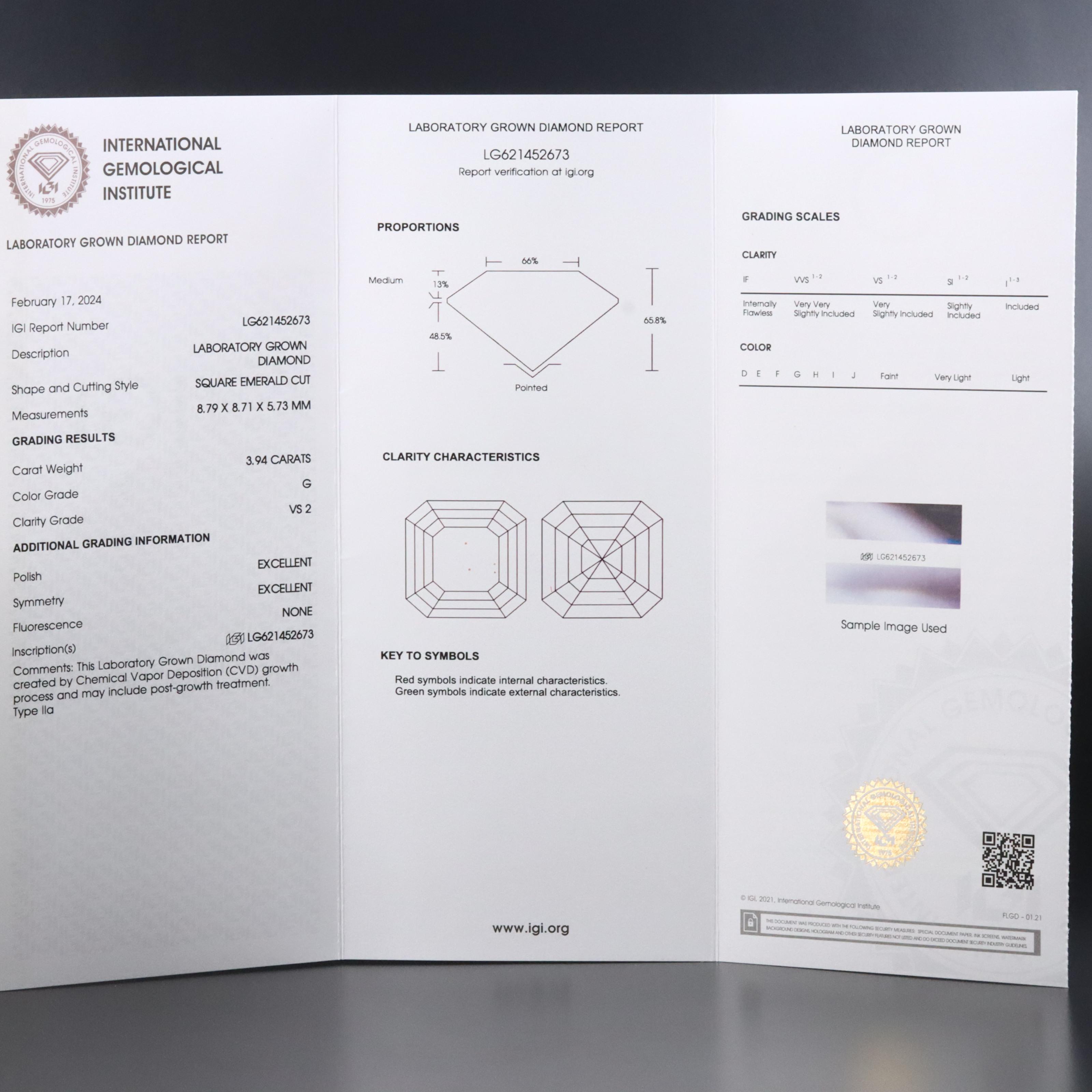 Loose 3.94 CT Lab Grown Diamond with IGI Report