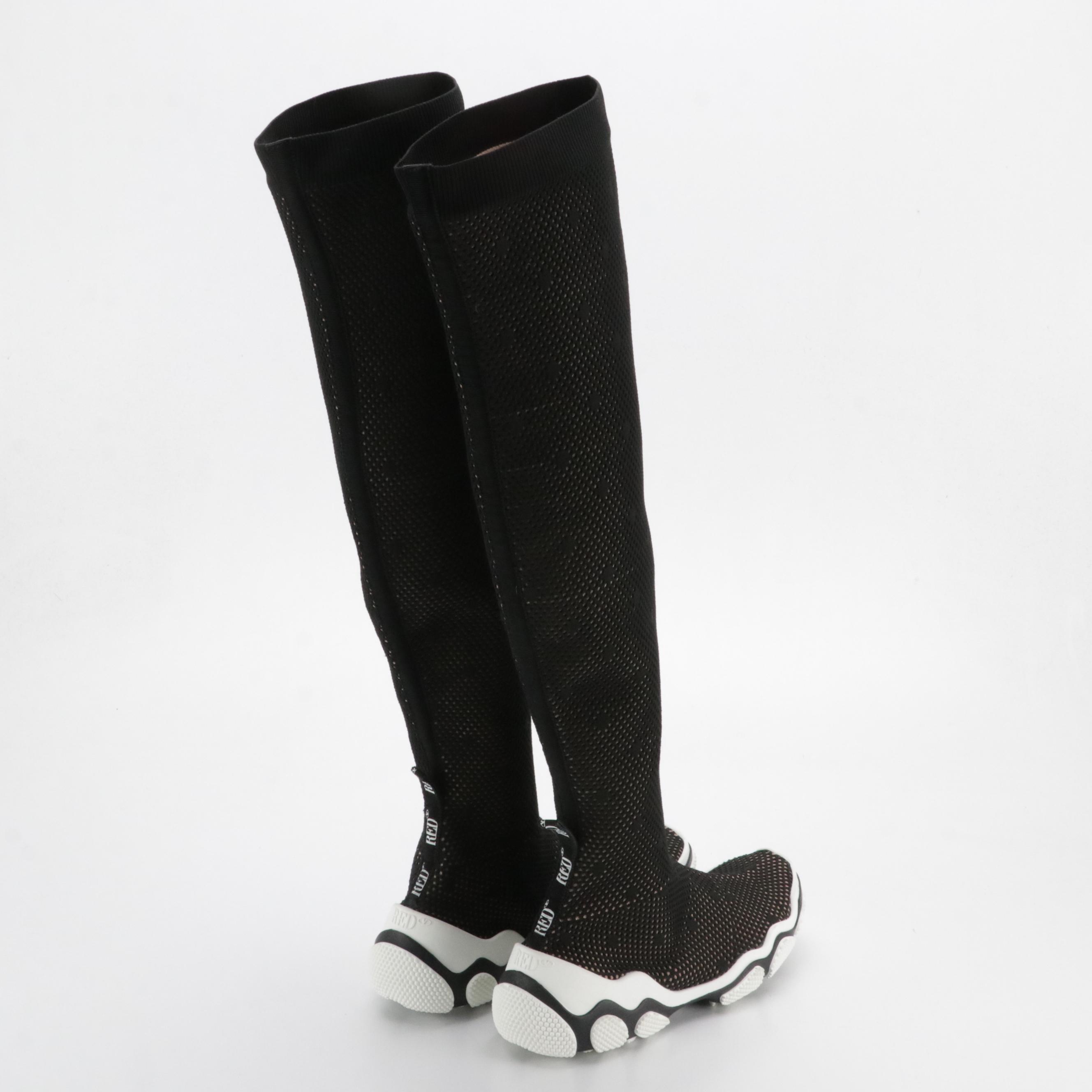 RED Valentino Monogram-Trimmed Mesh Knee-High Boots
