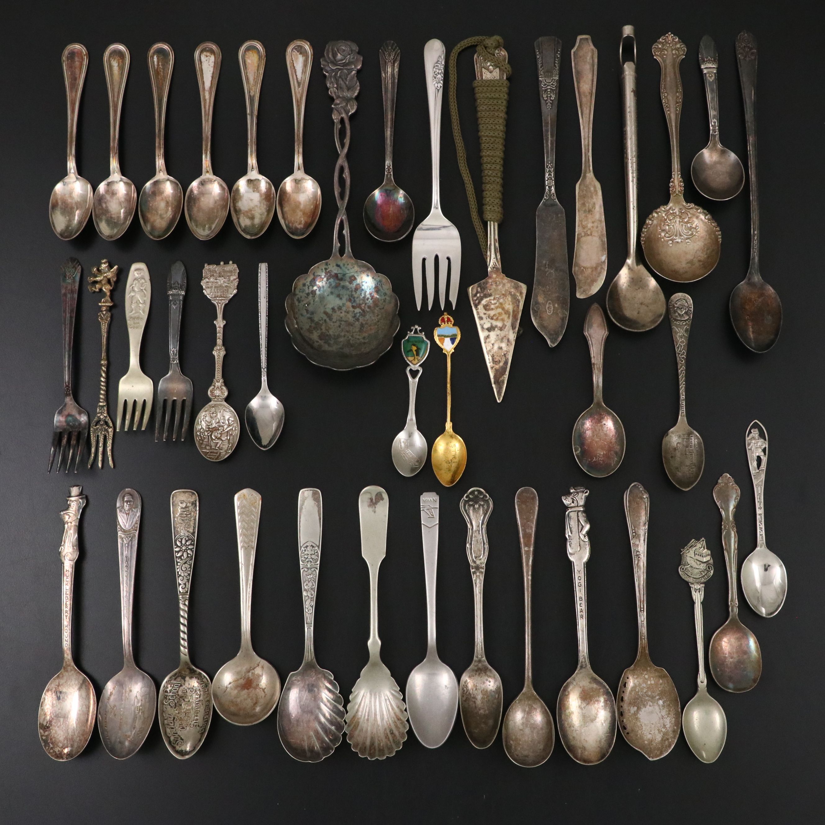 International "Blossom Time" Sterling Fork with 800 Silver and Other Flatware