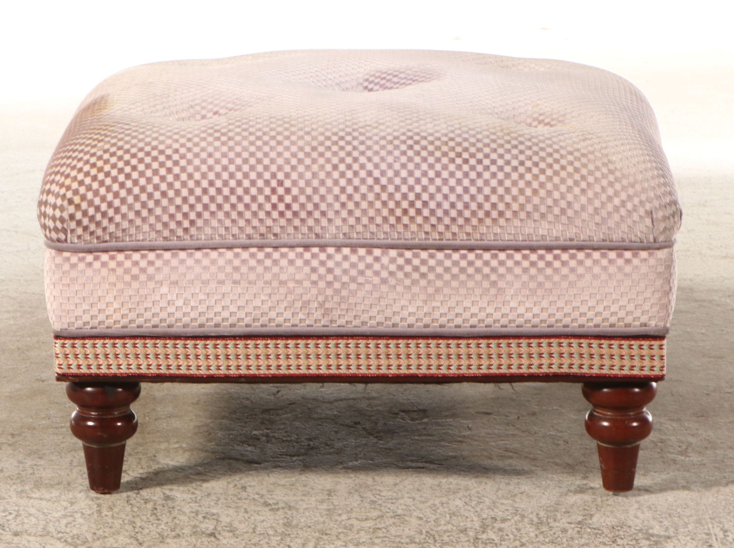 Ralph Lauren Button-Tufted Checkered Velvet Ottoman
