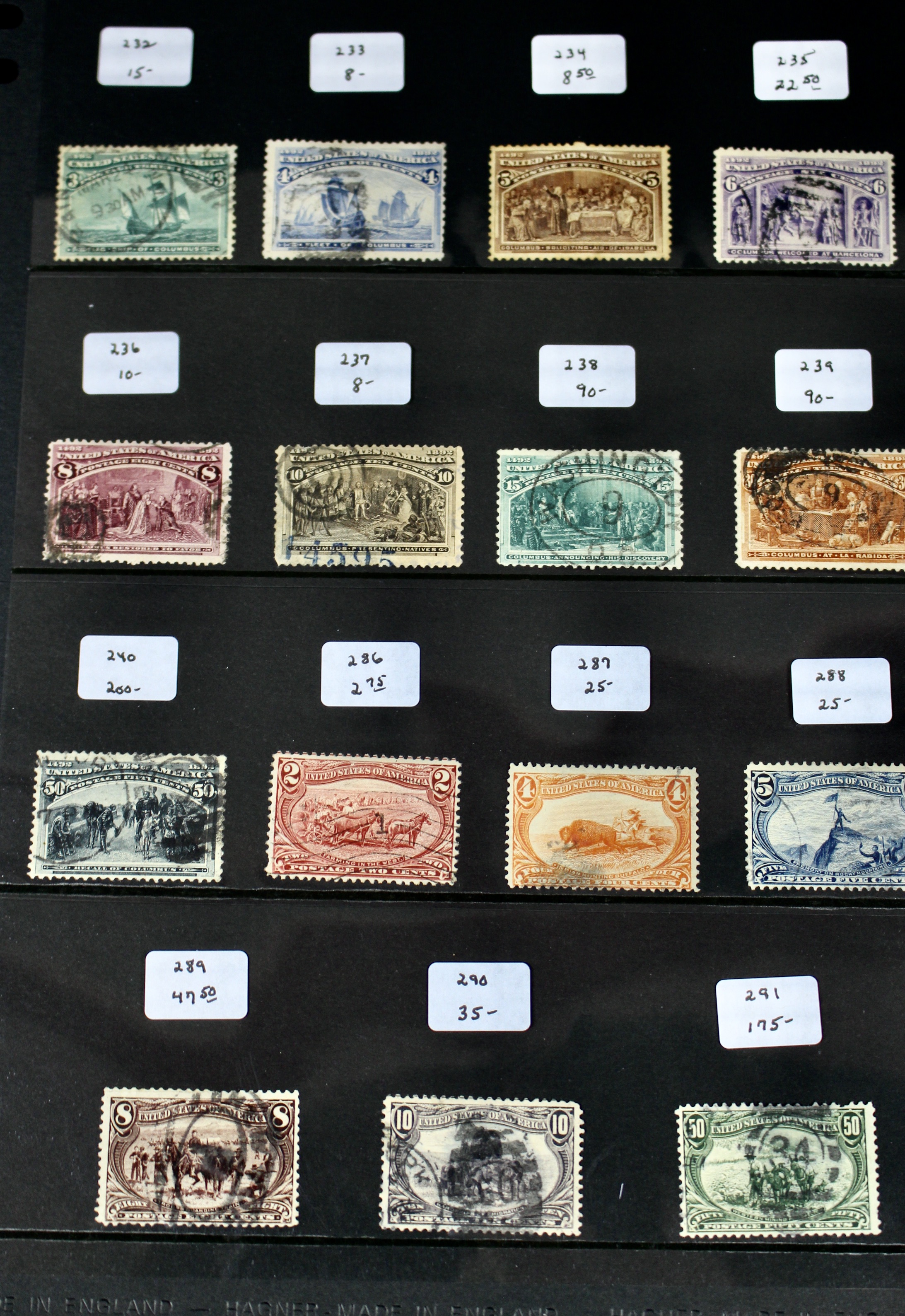 Fifteen Different Columbian and Trans-Mississippi Postage Stamps, 1890s