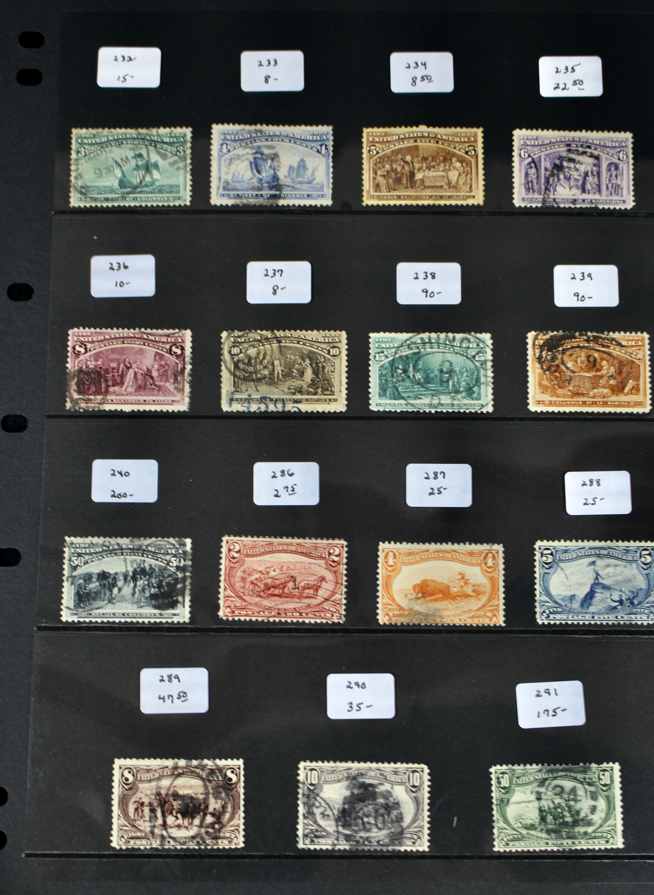 Fifteen Different Columbian and Trans-Mississippi Postage Stamps, 1890s