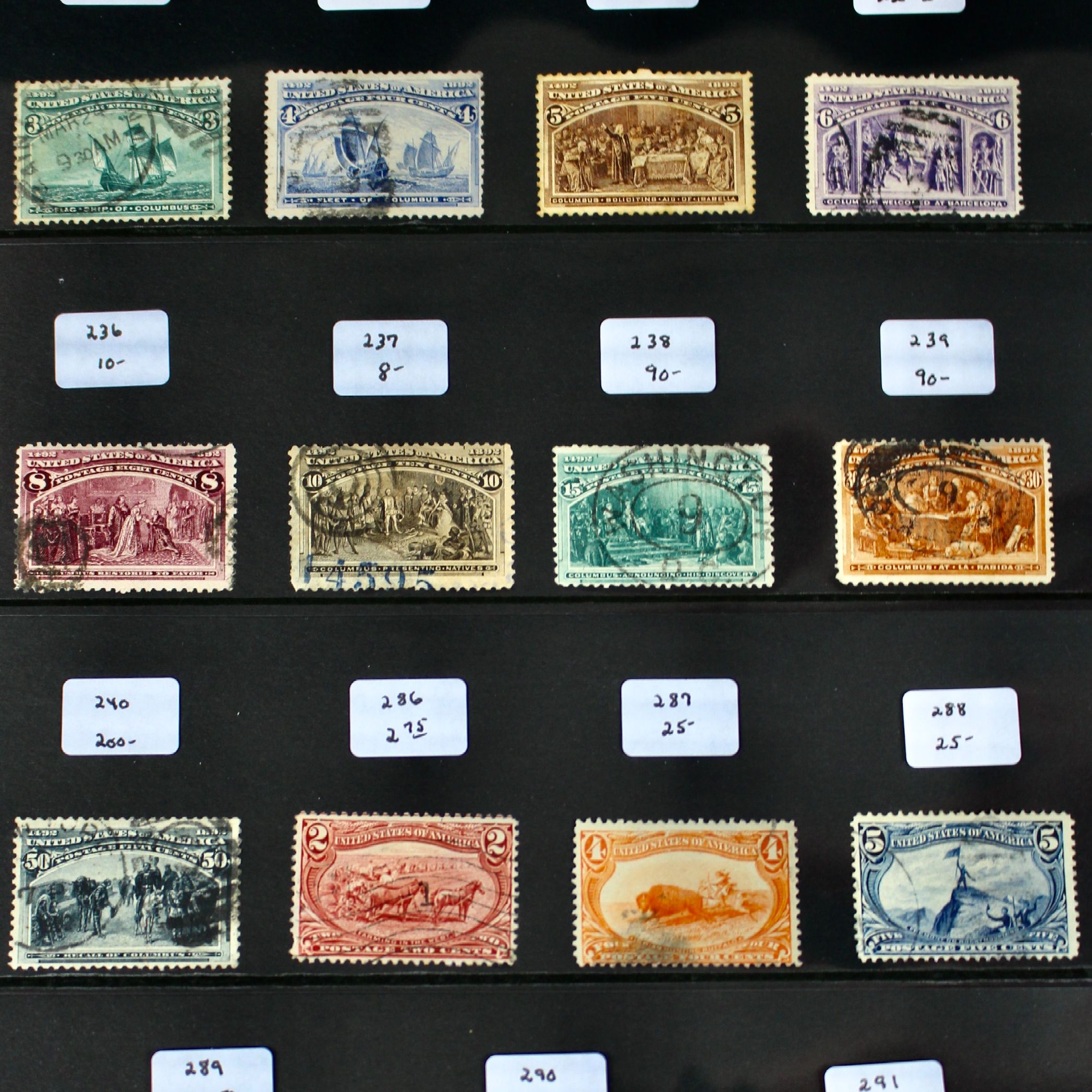 Fifteen Different Columbian and Trans-Mississippi Postage Stamps, 1890s