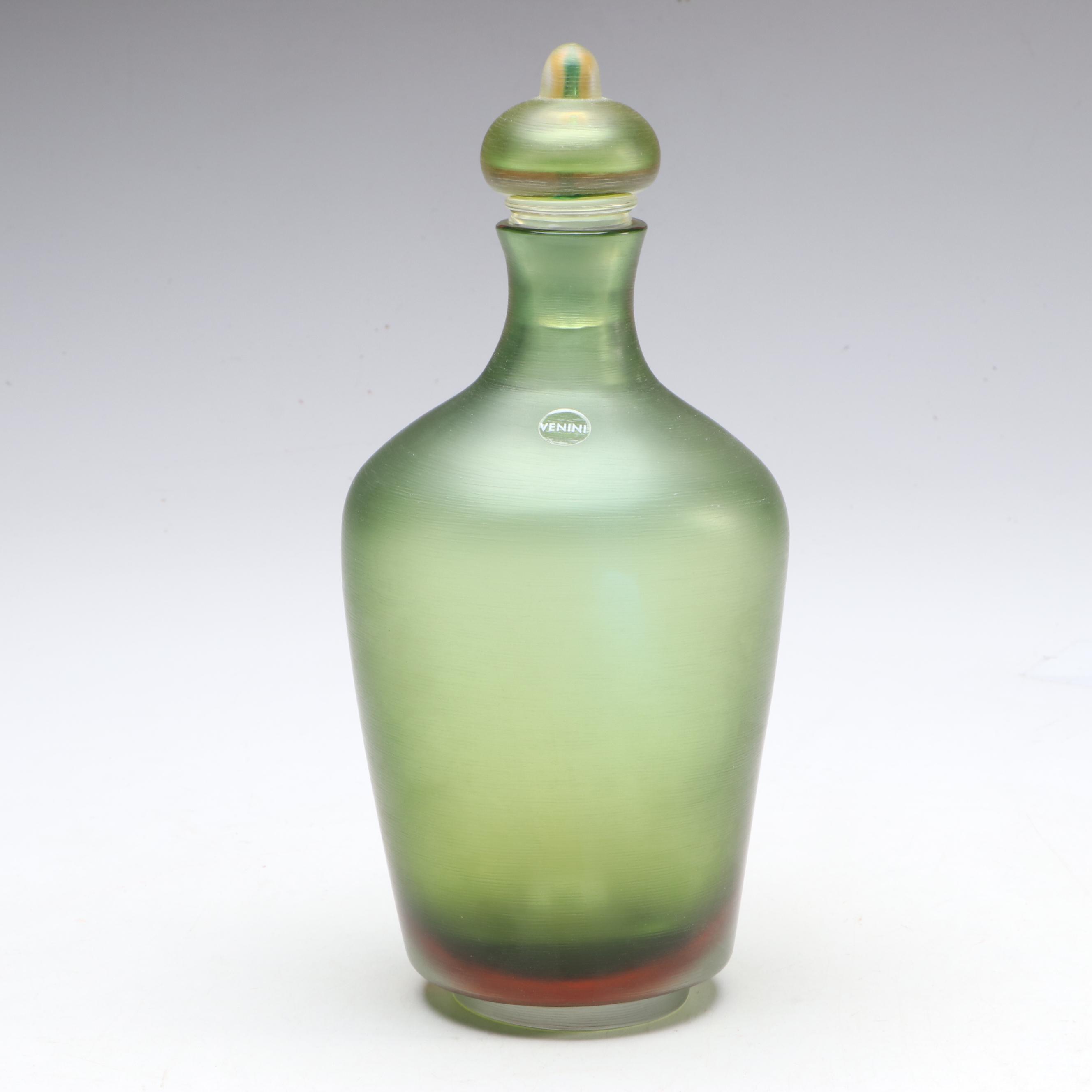 Venini Inciso Two-Color Studio Glass Bottle with Stopper, 2012