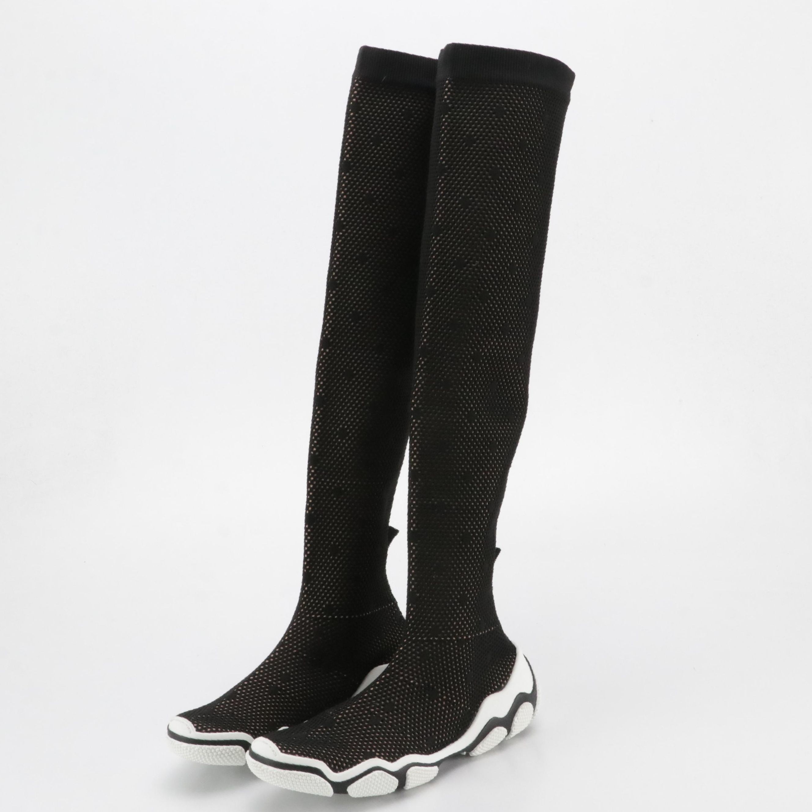 RED Valentino Monogram-Trimmed Mesh Knee-High Boots