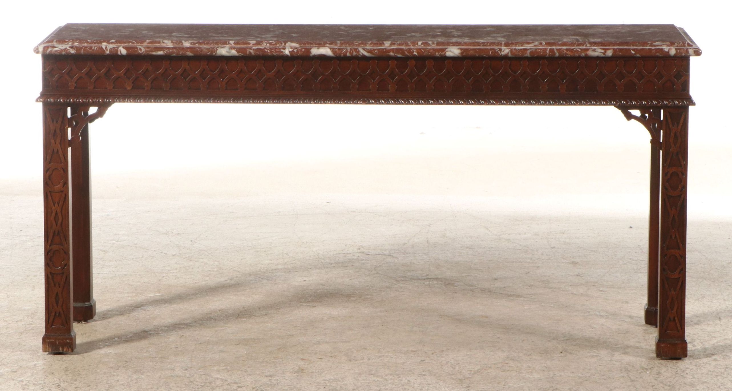 Henredon Chippendale Style Marble Top Mahogany Console Table, Late 20th Century