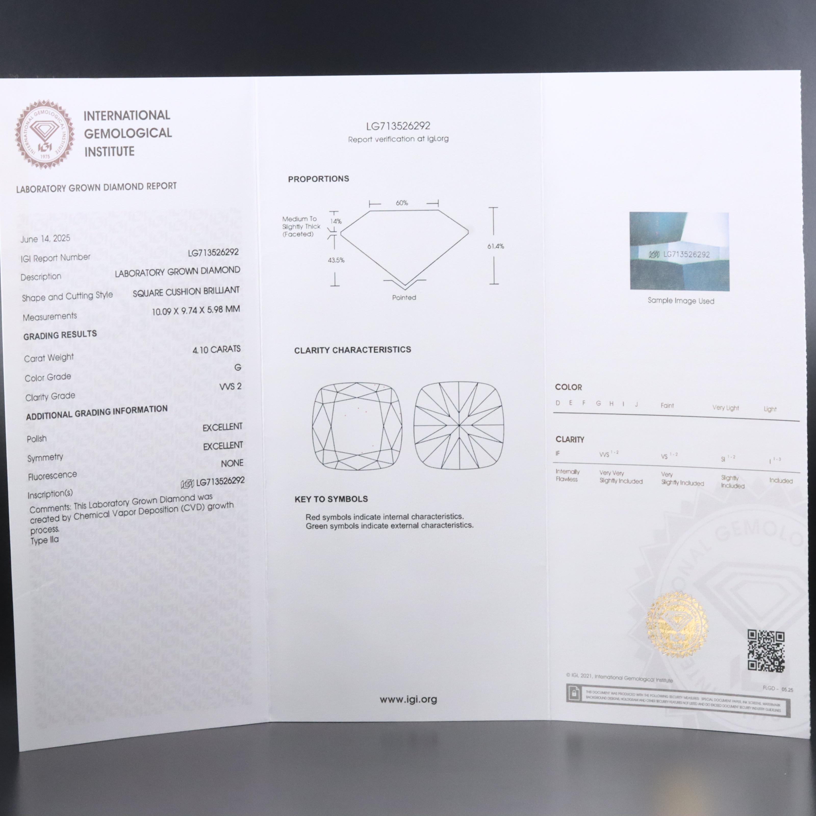 Loose 4.10 CT Lab Grown Diamond with IGI Report