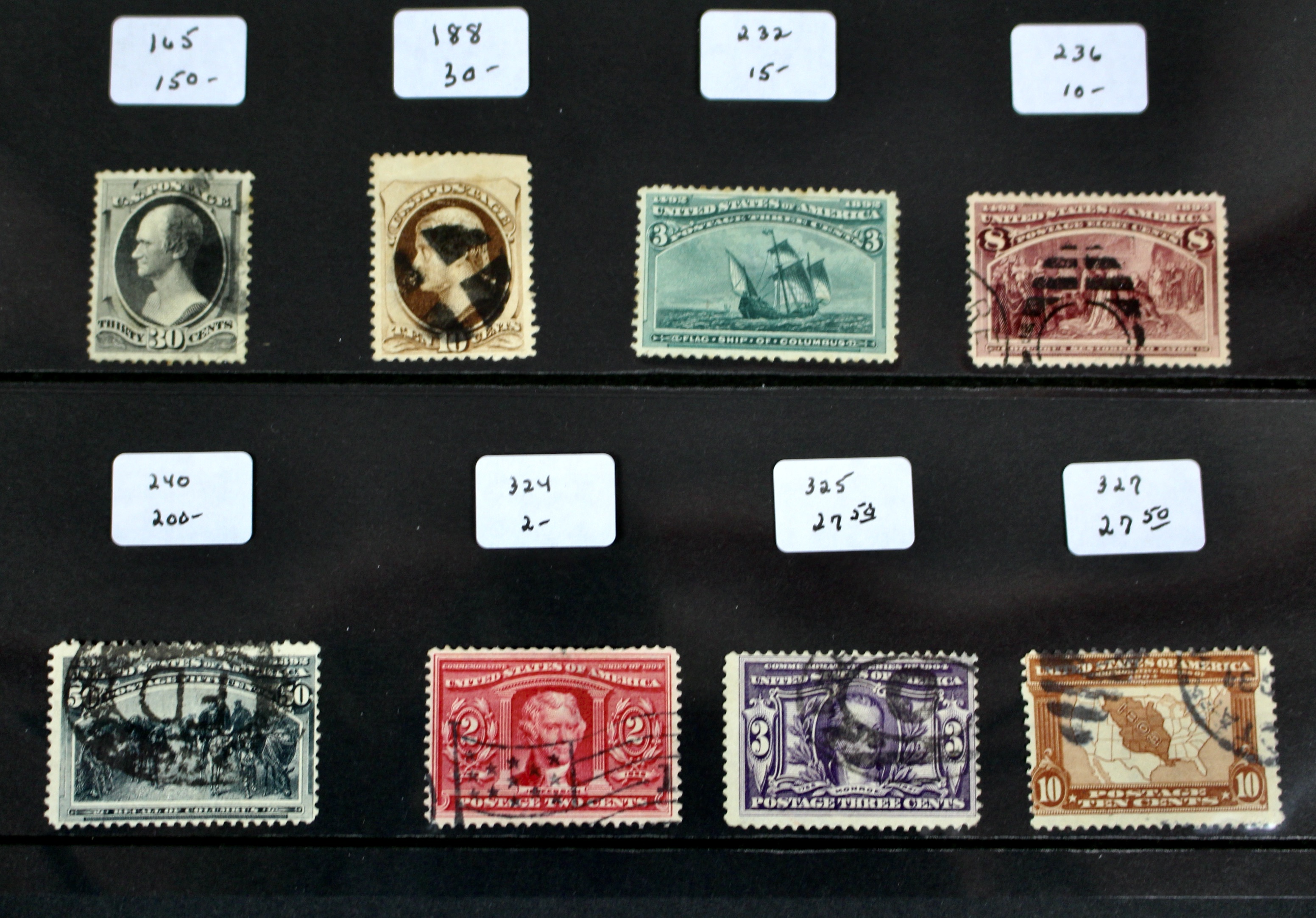 Sixteen Early Used U.S. Postage Stamps, 1870 to 1904