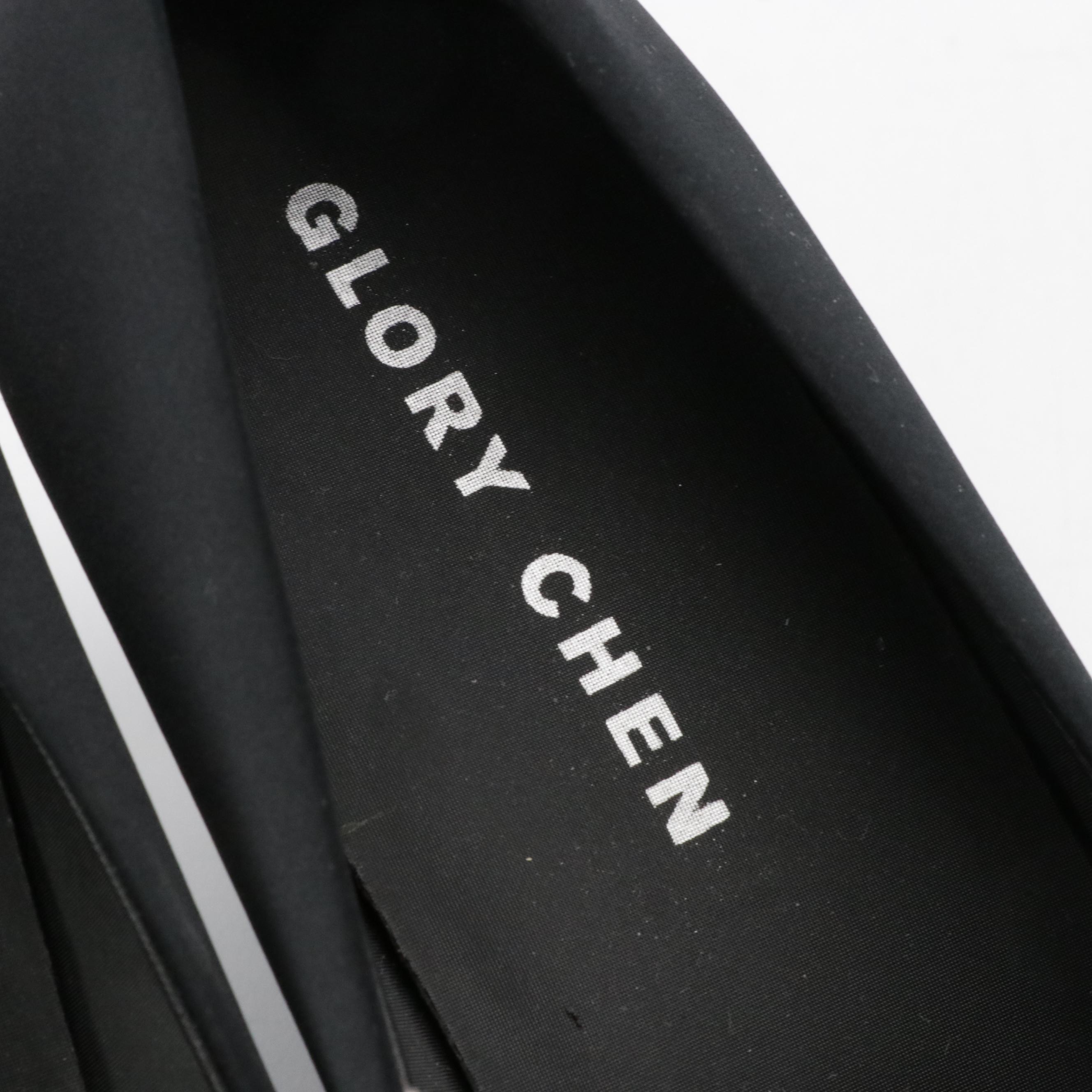 Glory Chen Black Satin Floral Pumps with Box