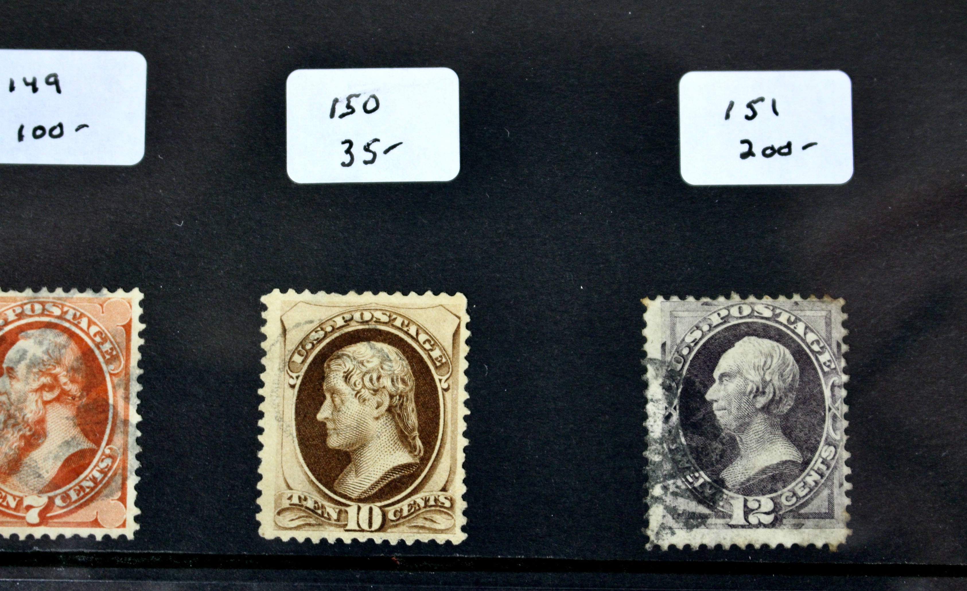 Sixteen Early Used U.S. Postage Stamps, 1870 to 1904