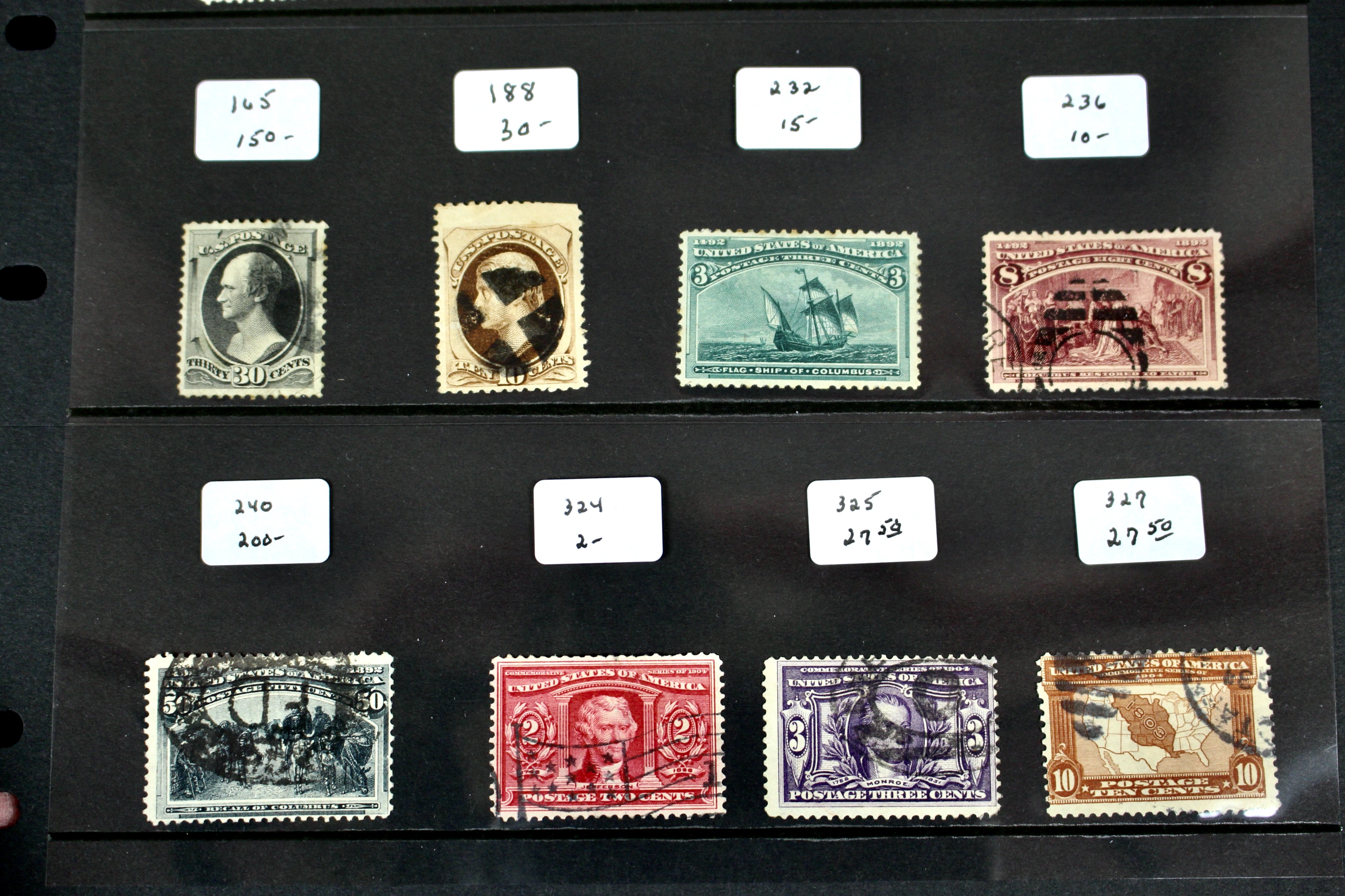 Sixteen Early Used U.S. Postage Stamps, 1870 to 1904