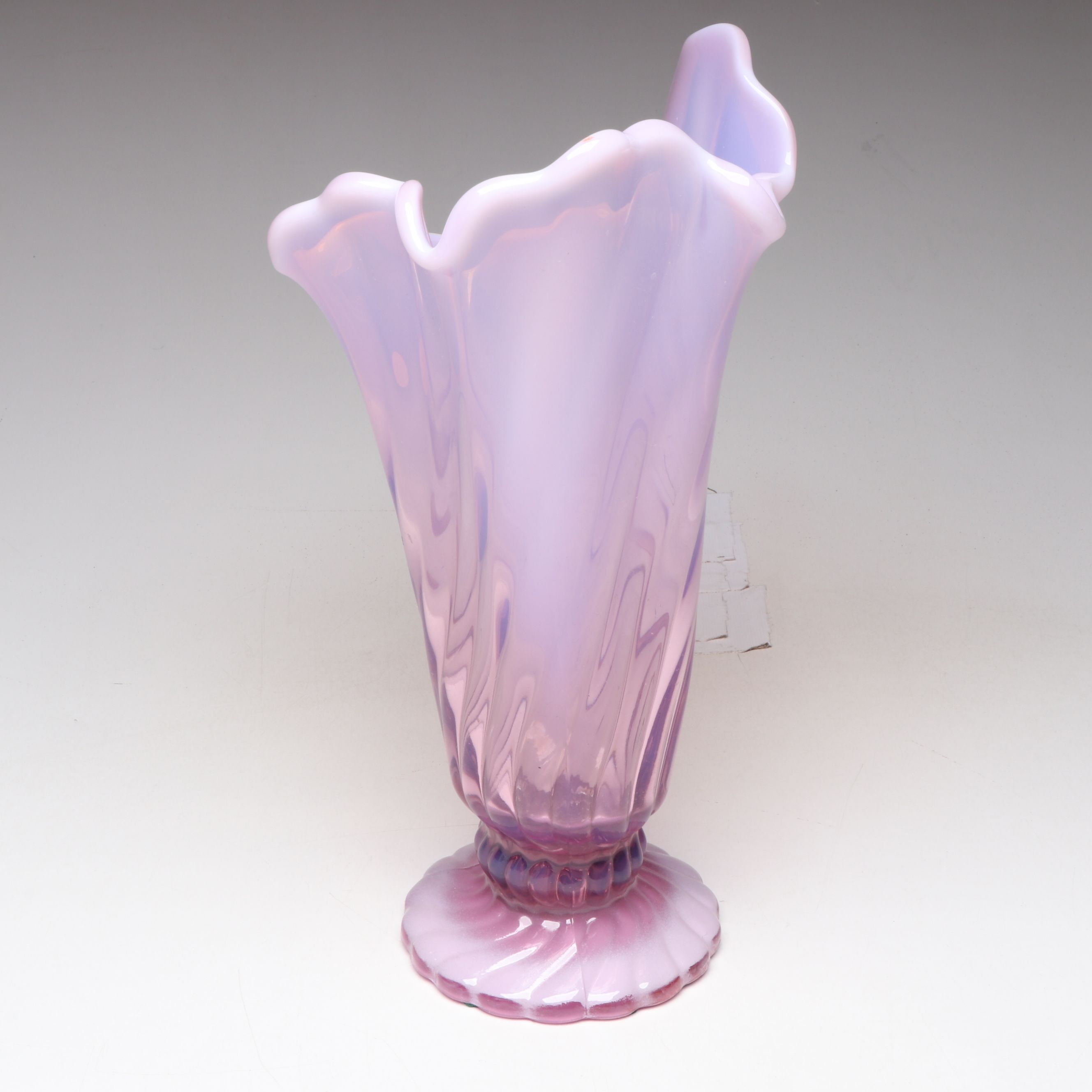 Fenton Opalescent Blush Glass Vase with More Art Glass Vases and Candle Holders