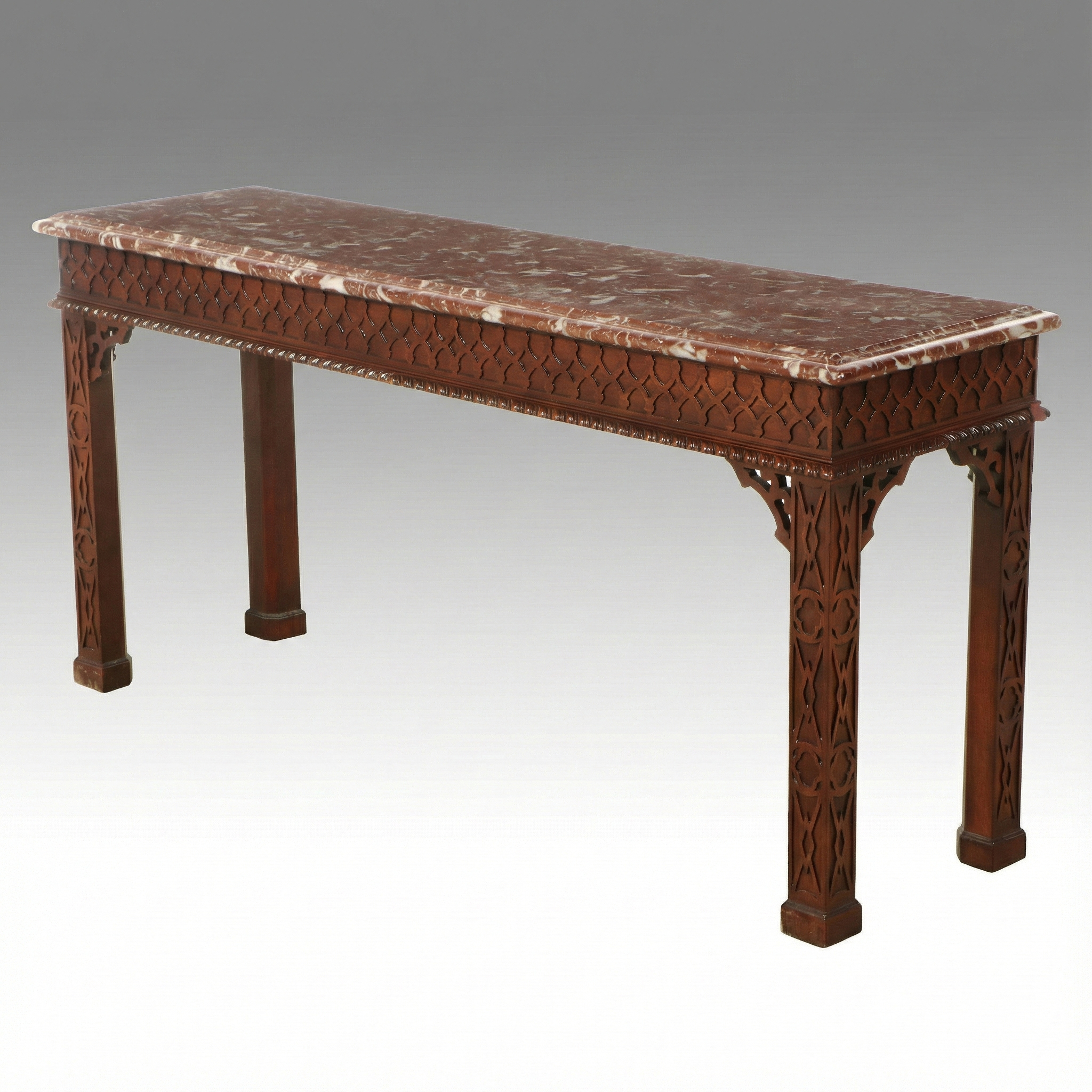 Henredon Chippendale Style Marble Top Mahogany Console Table, Late 20th Century