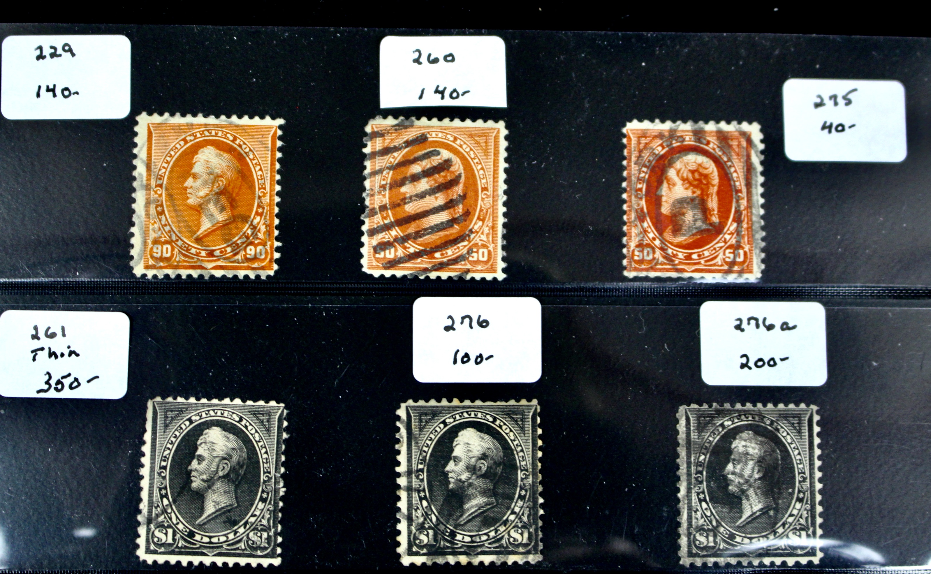 Six Early Used High Value U.S. Postage Stamps, 1890s