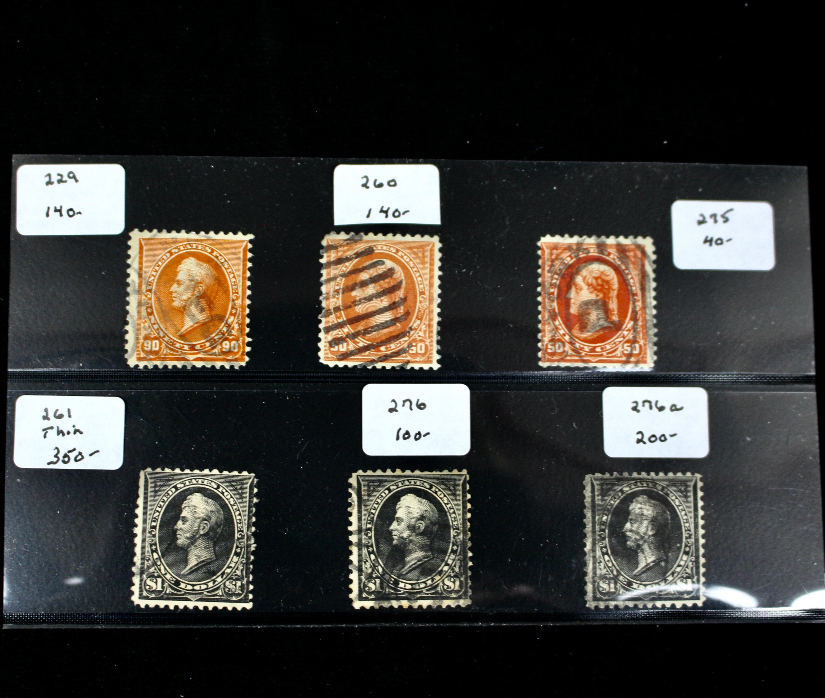 Six Early Used High Value U.S. Postage Stamps, 1890s