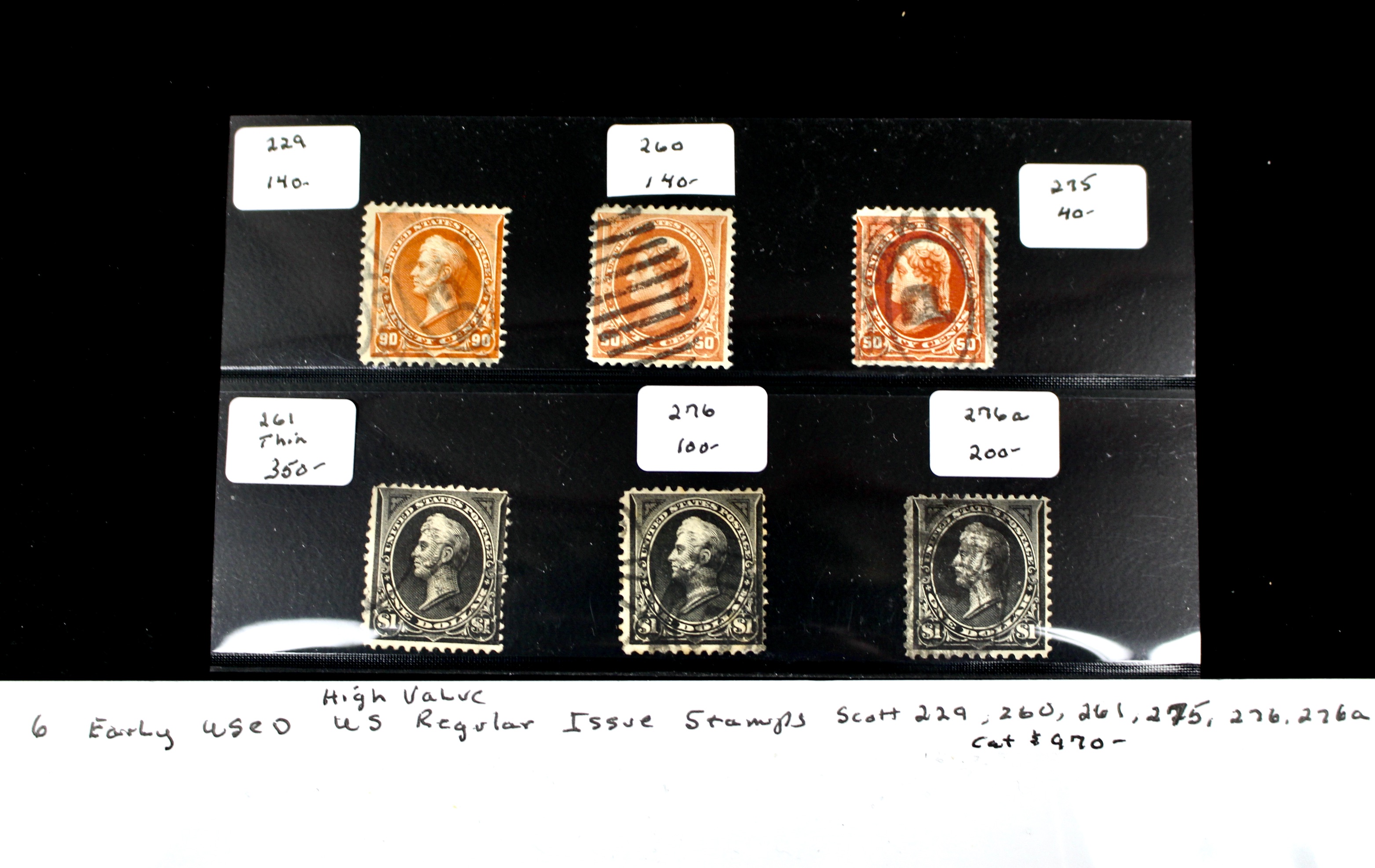 Six Early Used High Value U.S. Postage Stamps, 1890s