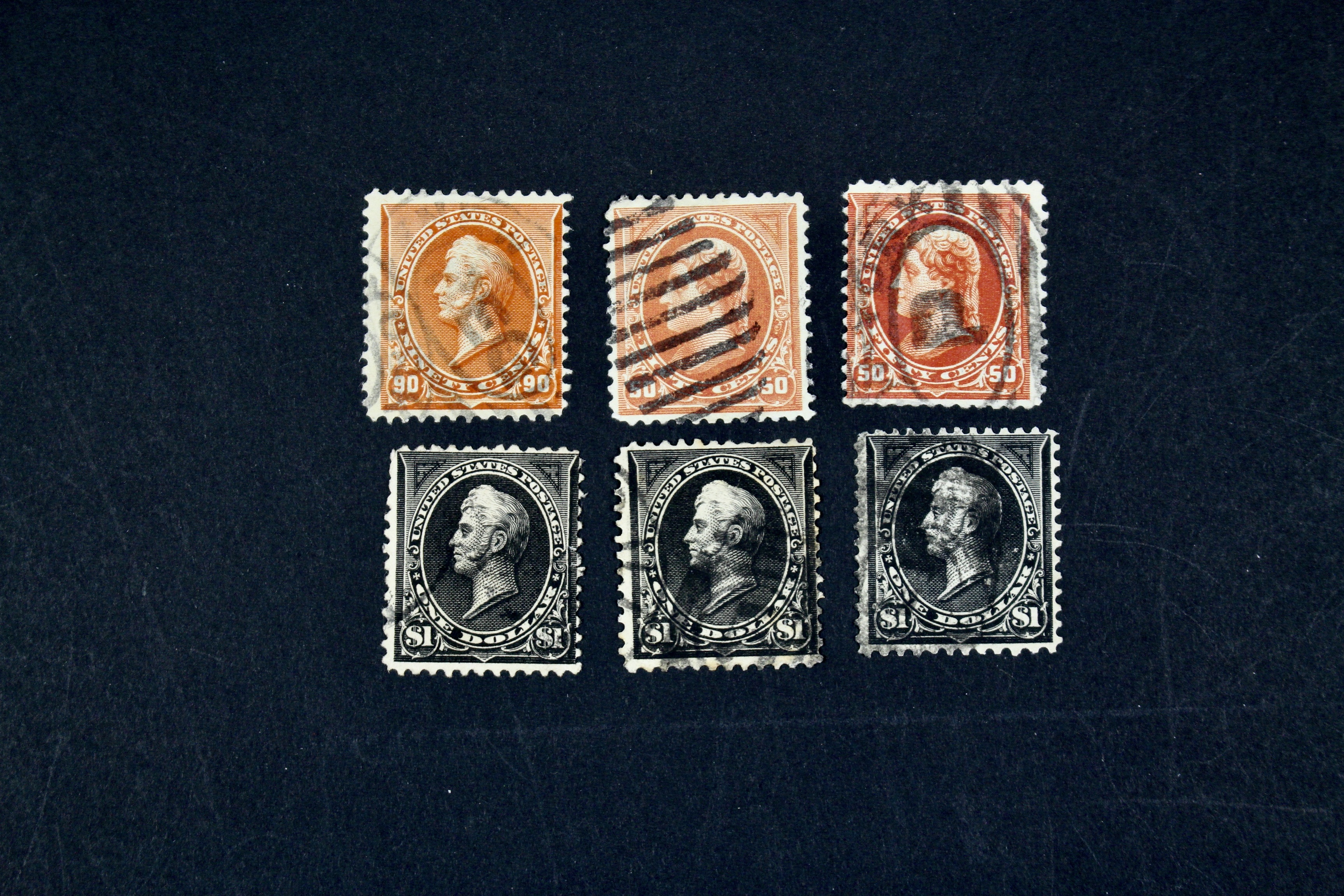 Six Early Used High Value U.S. Postage Stamps, 1890s