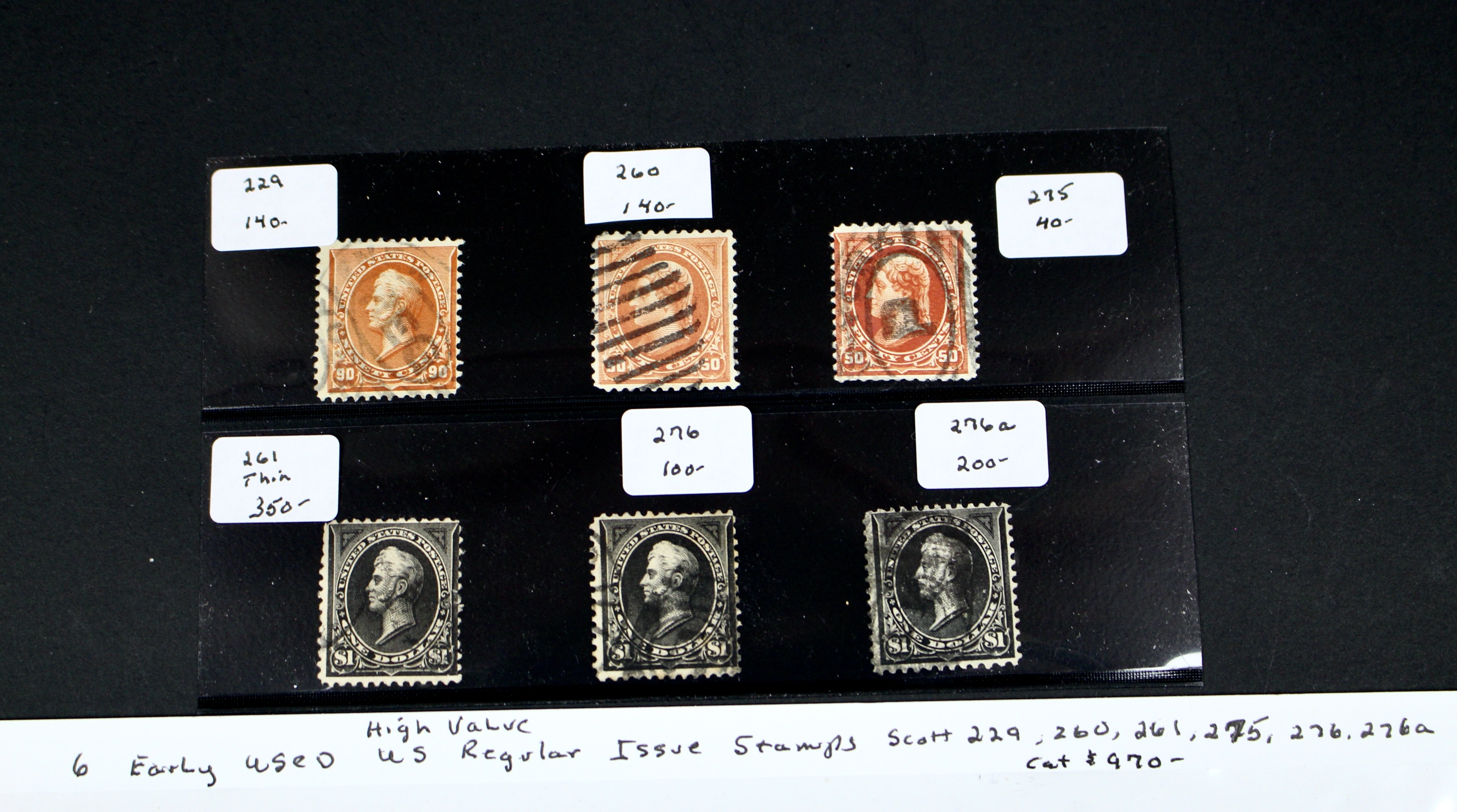 Six Early Used High Value U.S. Postage Stamps, 1890s
