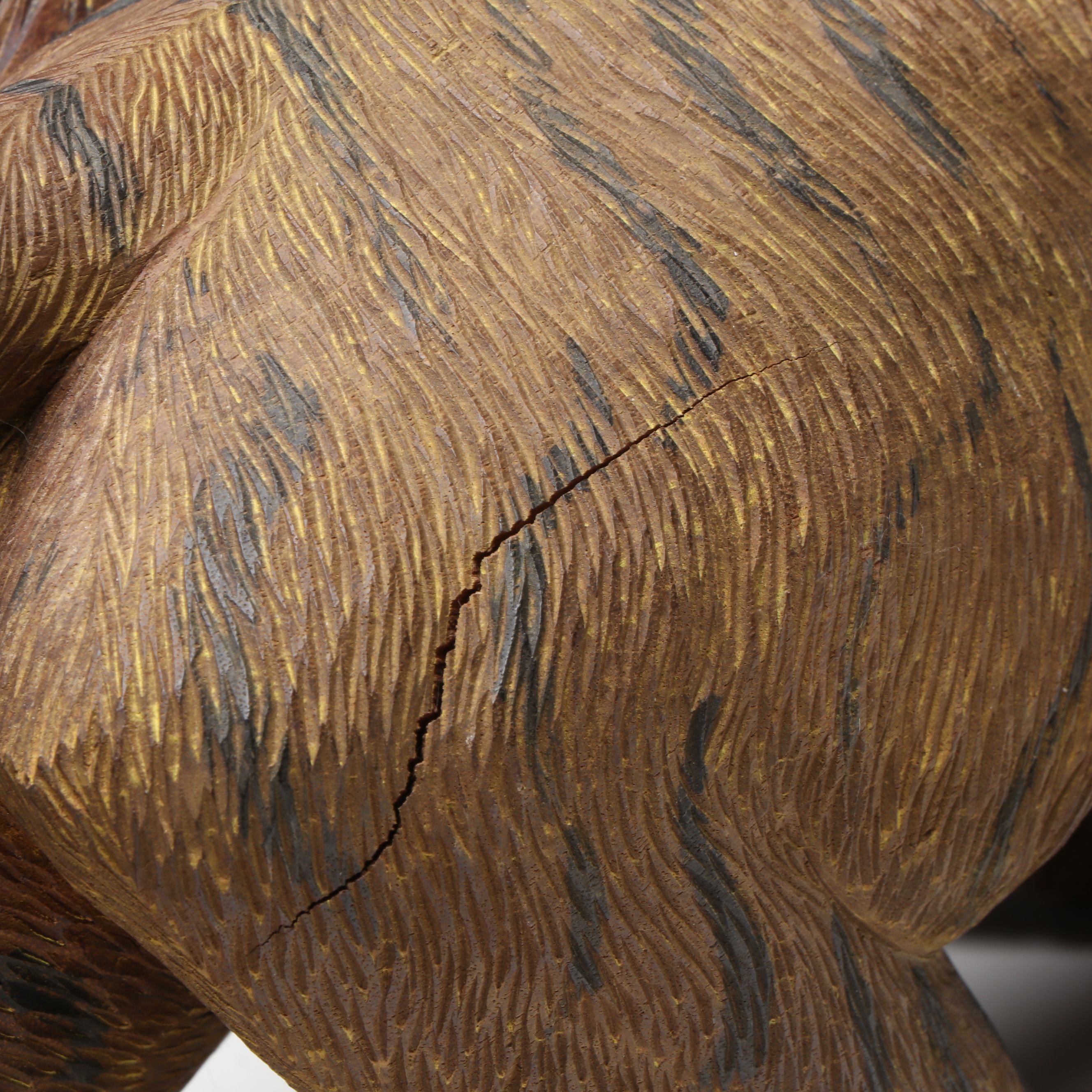 Japanese Meiji Period Carved Wood Crouching Tiger Sculpture