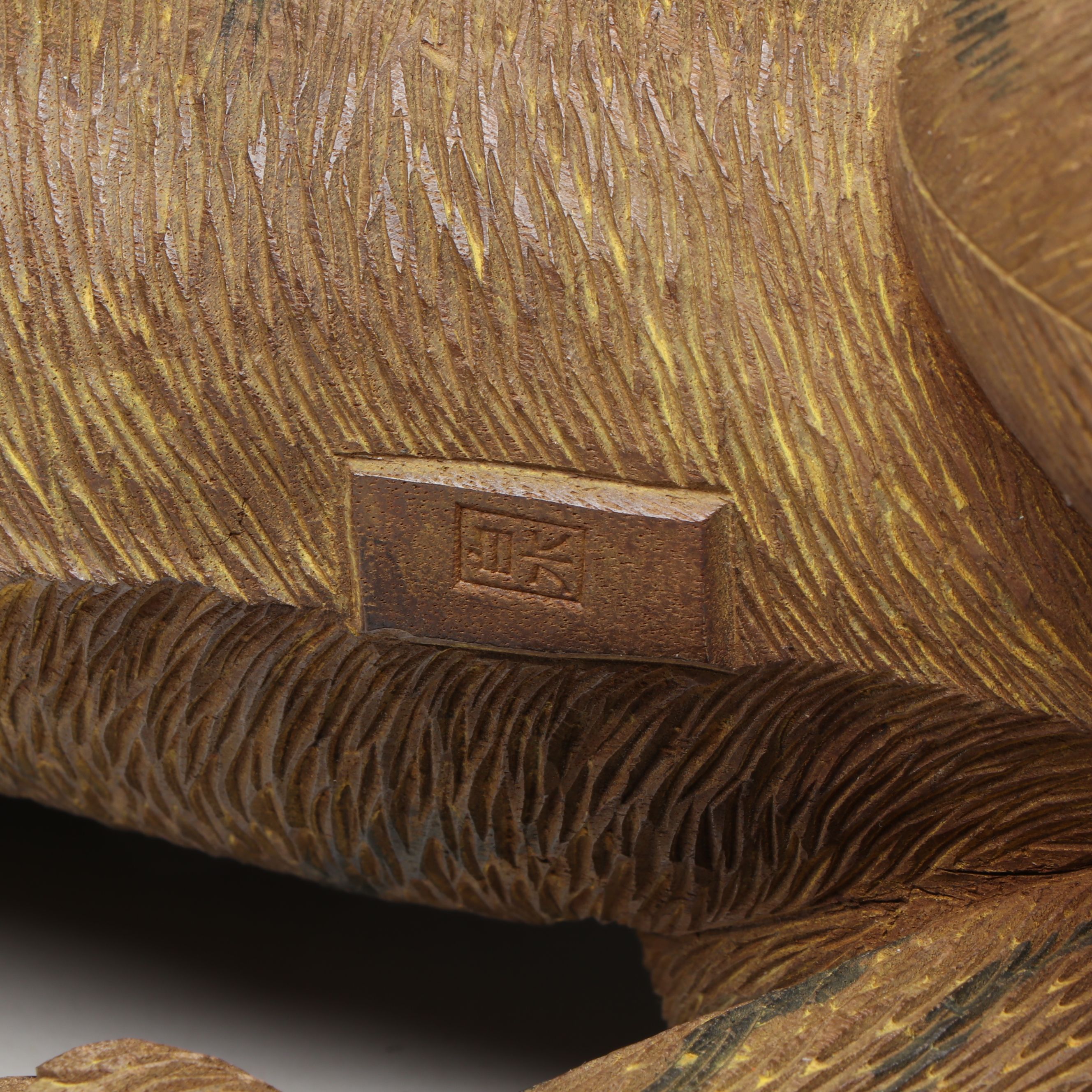 Japanese Meiji Period Carved Wood Crouching Tiger Sculpture