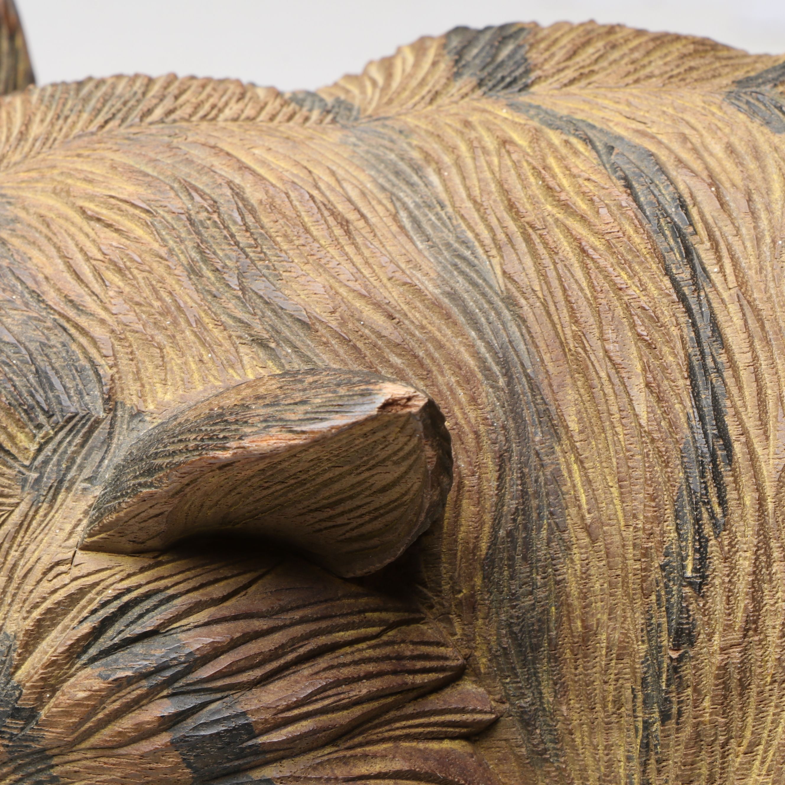 Japanese Meiji Period Carved Wood Crouching Tiger Sculpture