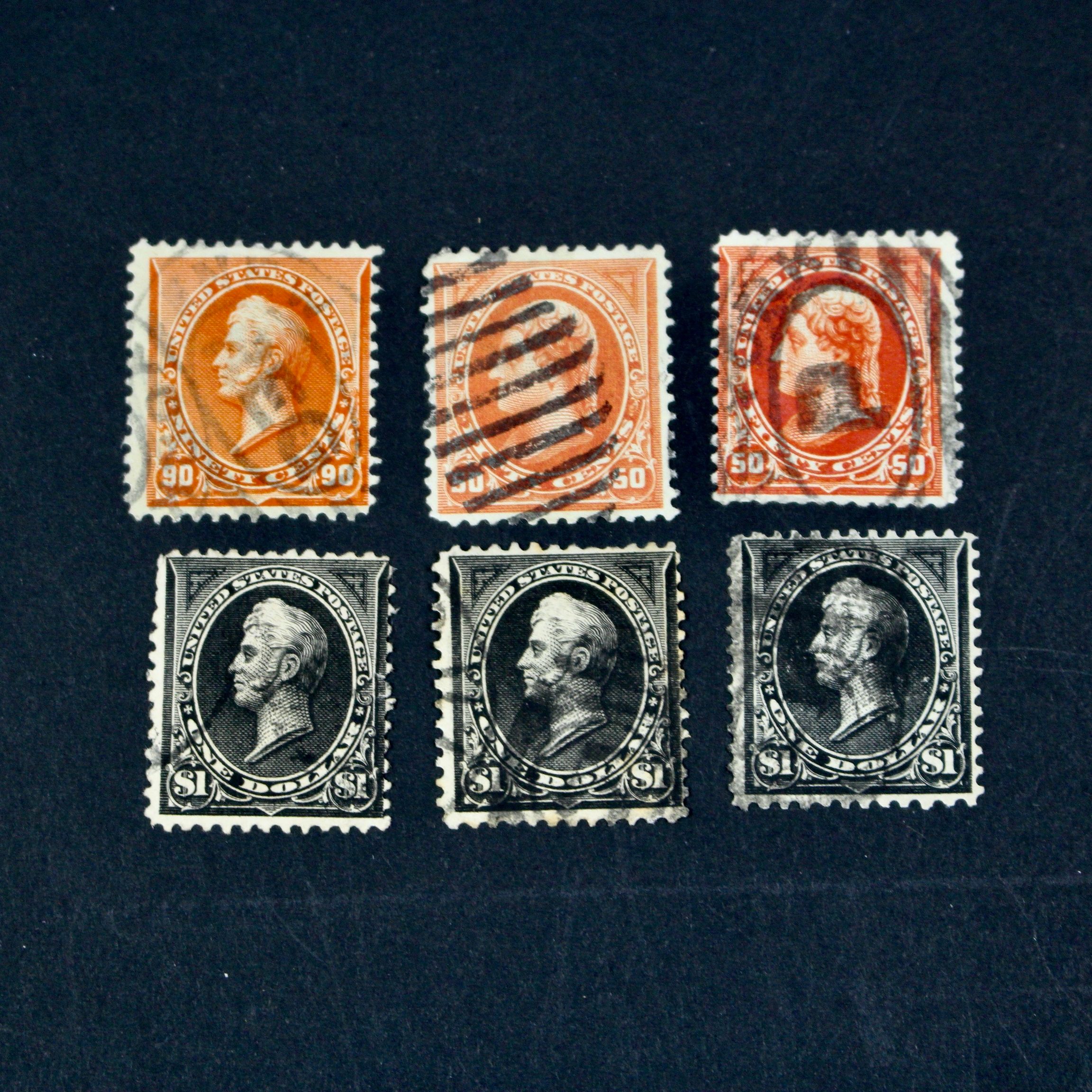 Six Early Used High Value U.S. Postage Stamps, 1890s