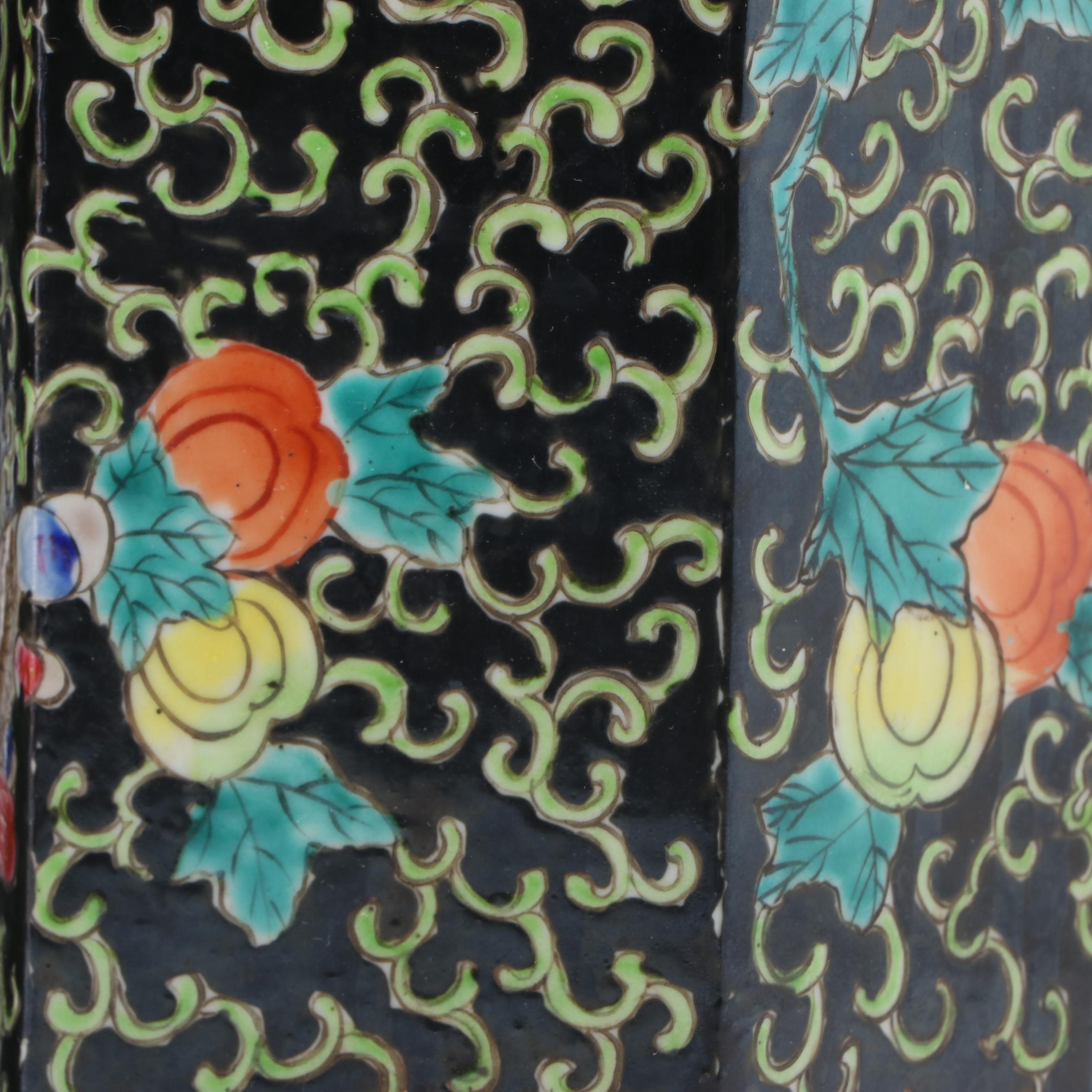 Chinese Hand-Painted Famille Noire Porcelain Vases