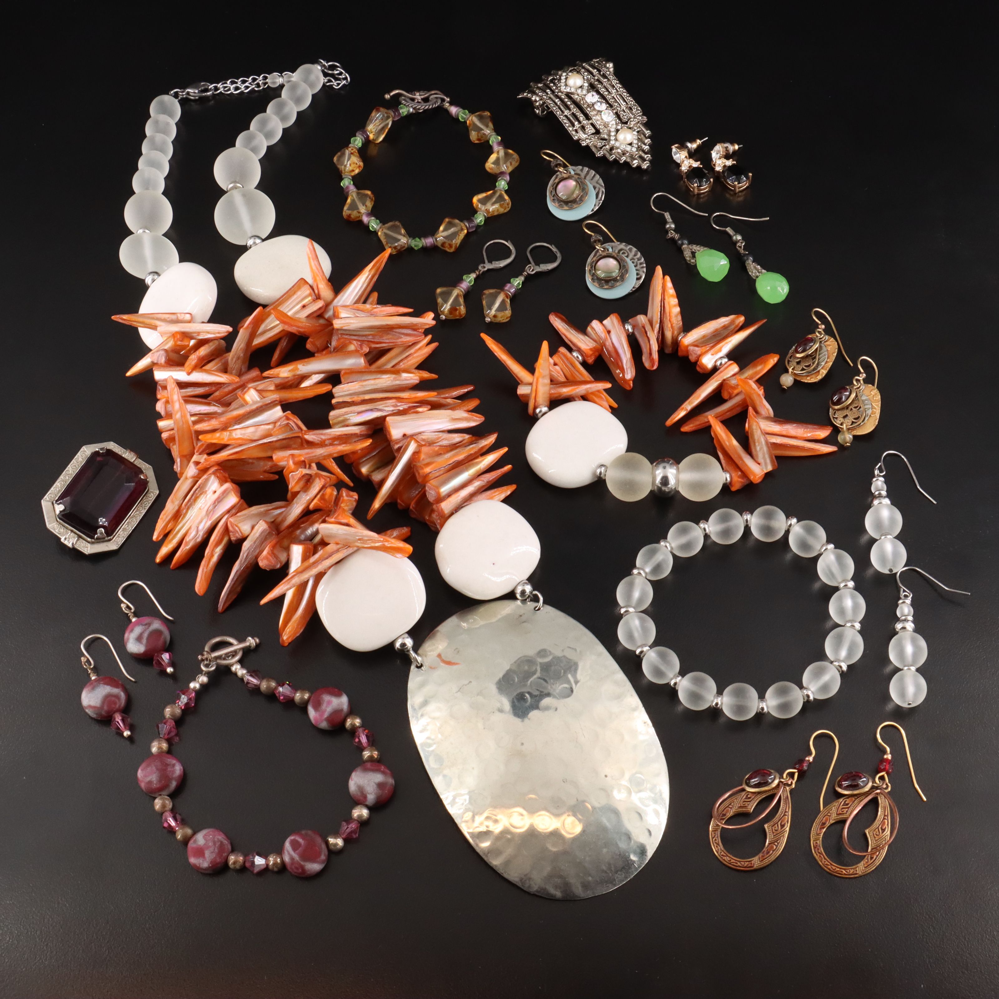 Jewelry Collection Featuring Red Line Designs, Shell and Abalone Doublet