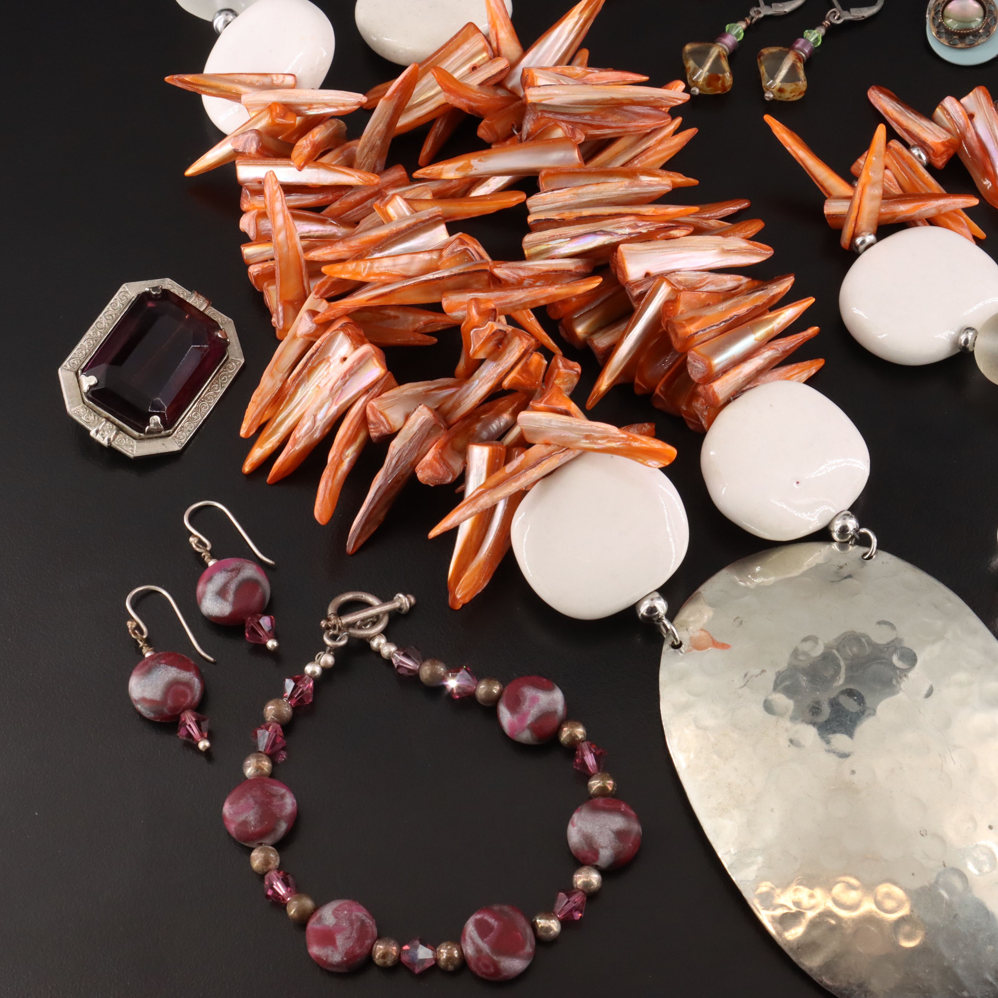 Jewelry Collection Featuring Red Line Designs, Shell and Abalone Doublet