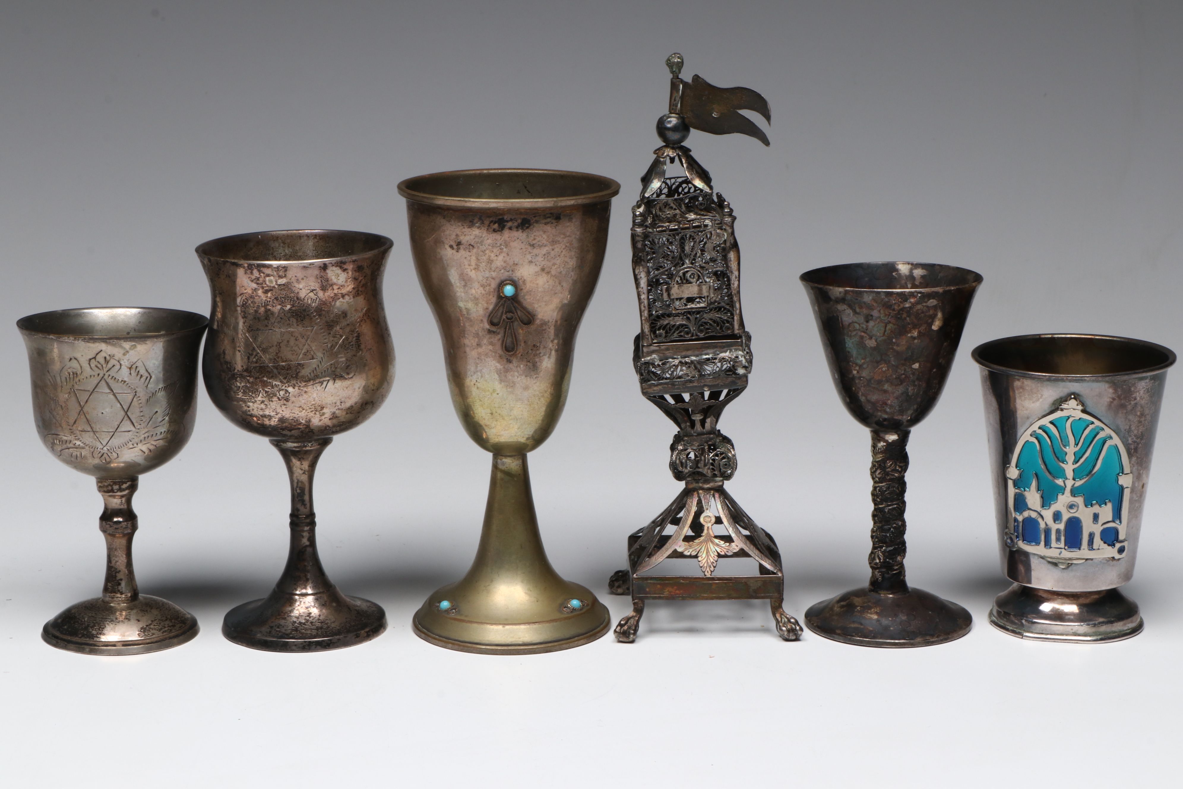 Havdalah Silver Filigree Spice Tower with Kiddush Cups